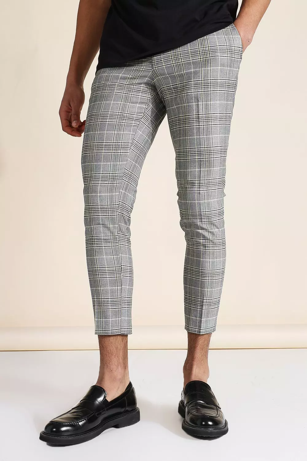 Grey check super skinny crop store fit trousers