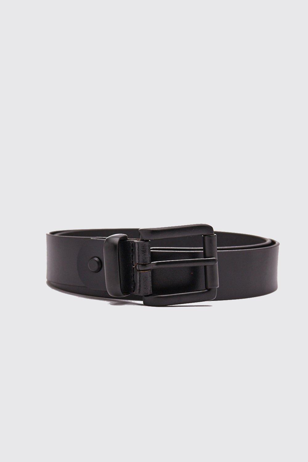 Mens Real Leather Black Buckle Belt, Black