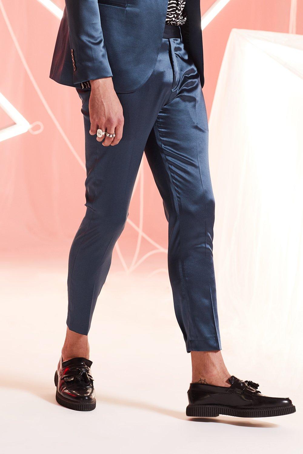 Satin Skinny Fit Cropped Suit Pants Boohooman