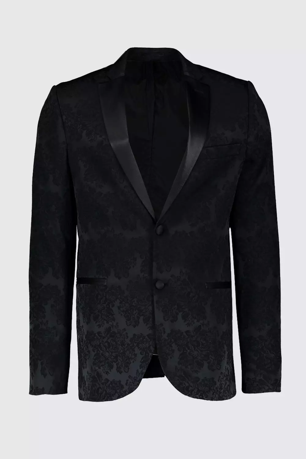 boohooMAN Relaxed Fit Spliced Floral Print Suit Jacket - Black - Size 38