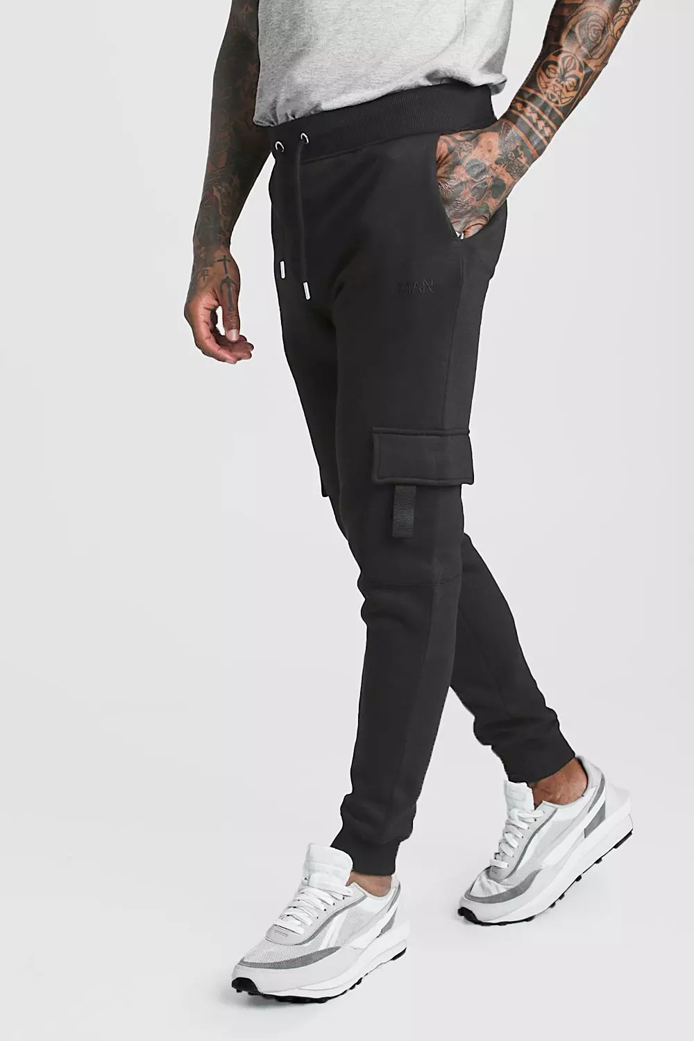 Skinny Fit Cargo Joggers - Black - Men