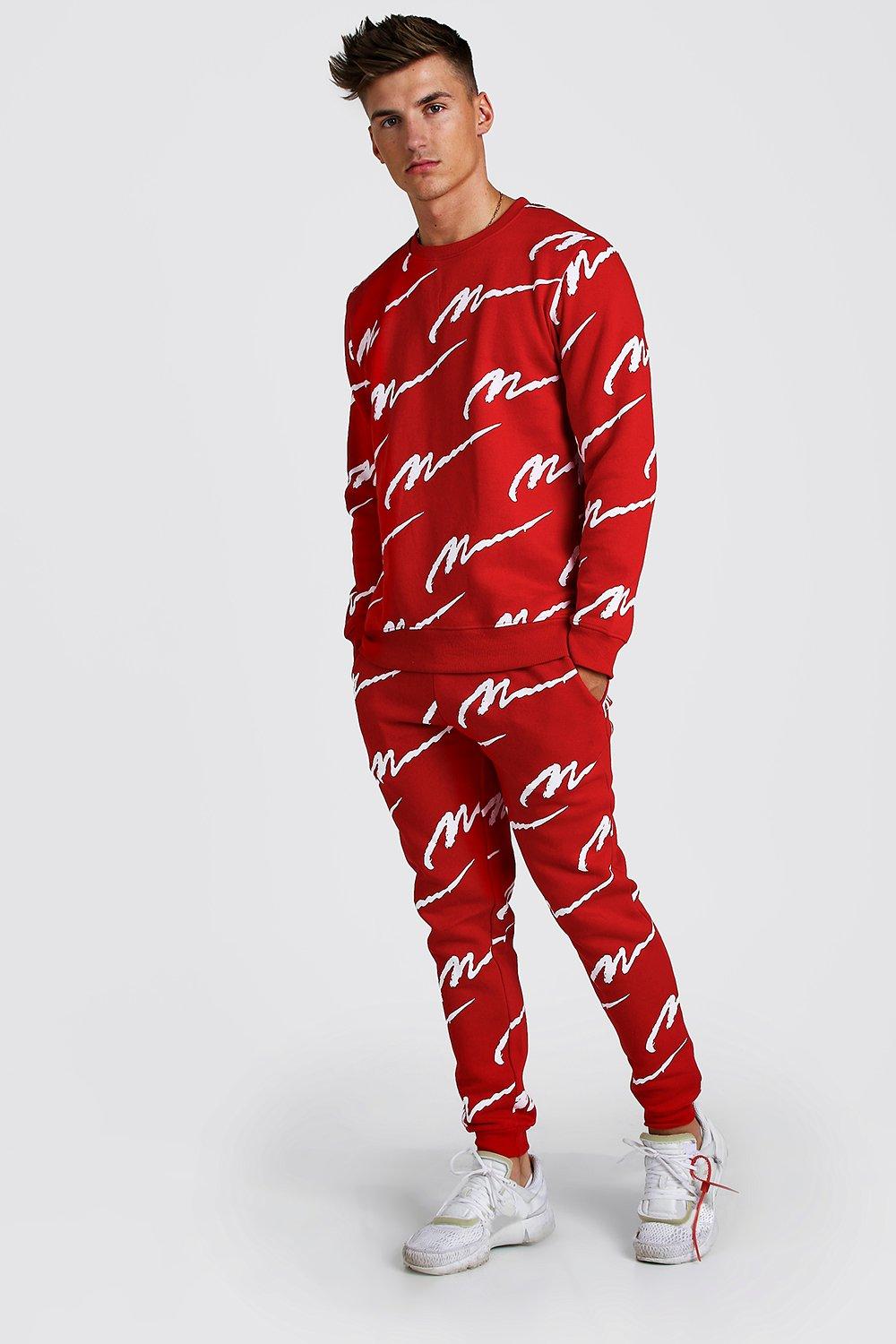 red boohooman tracksuit