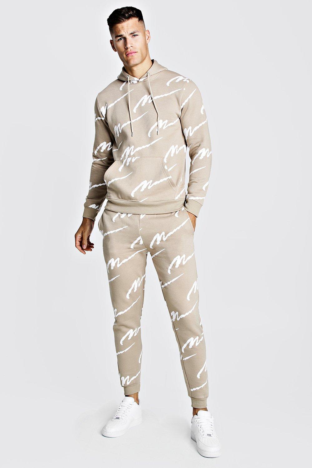 all over man printed hooded tracksuit