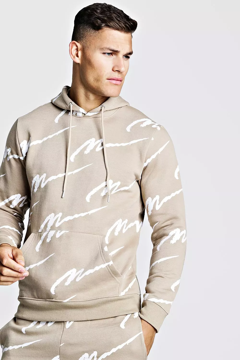 All over man printed hooded tracksuit grey sale