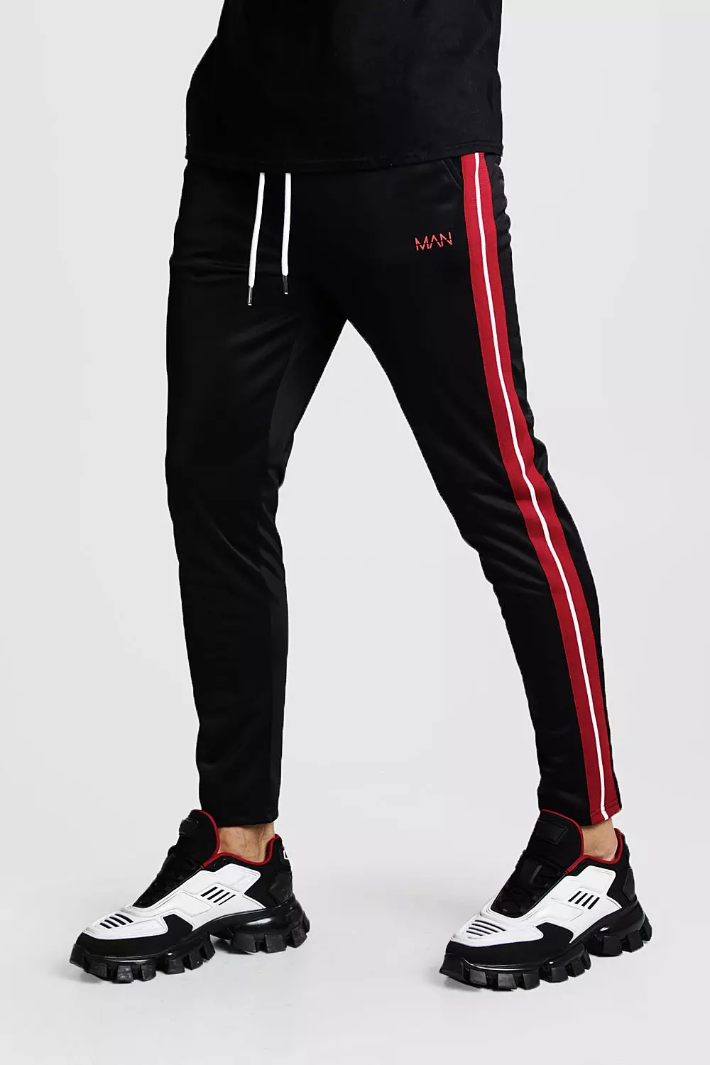 Black joggers cheap red stripe