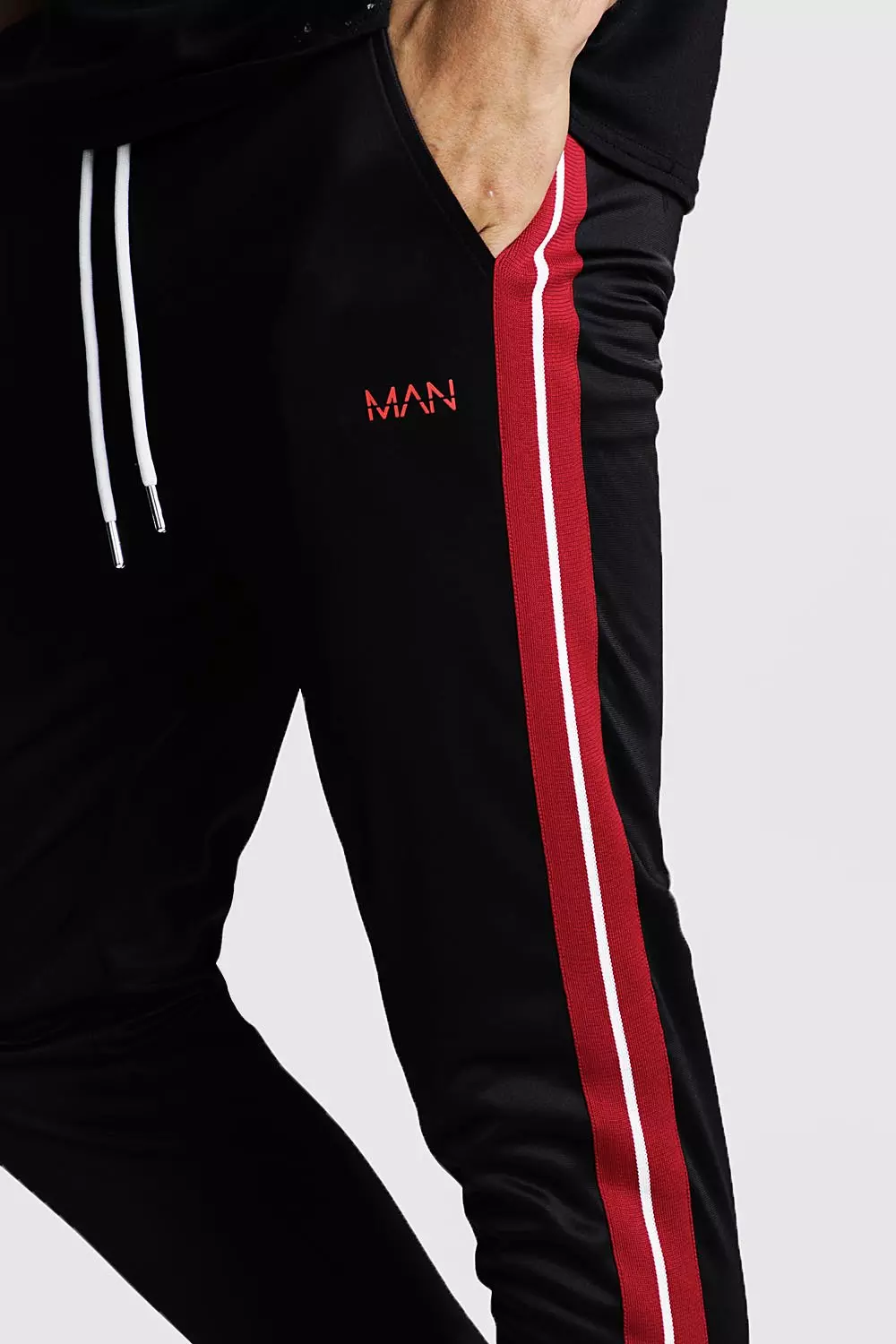 Men's red joggers with side stripe