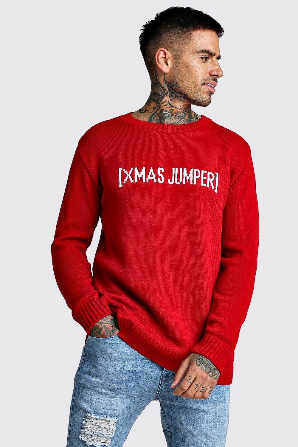 red slogan jumper