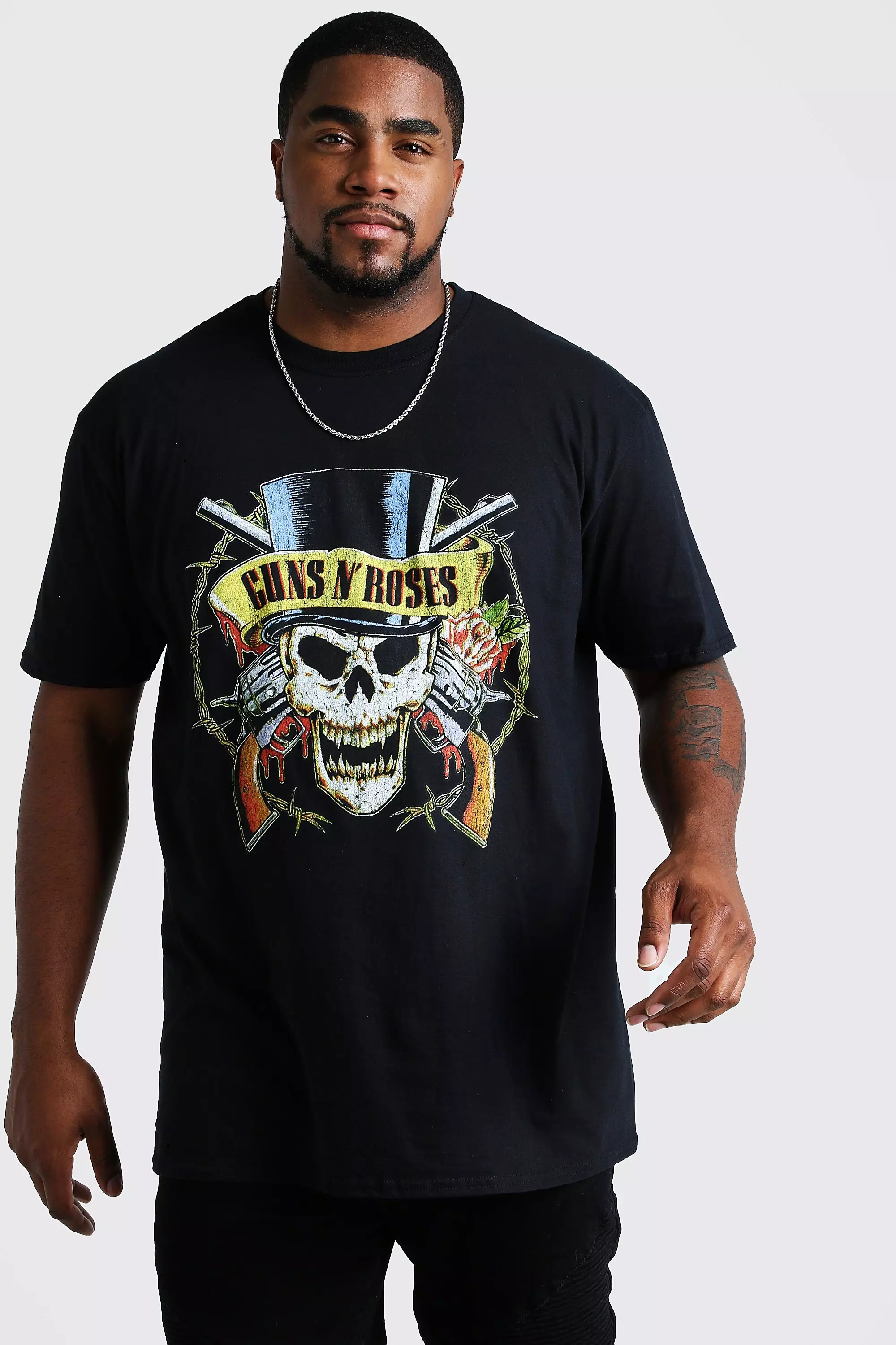 overtale lige Så mange Plus Size Guns N Roses Skull License T-Shirt | boohooMAN USA