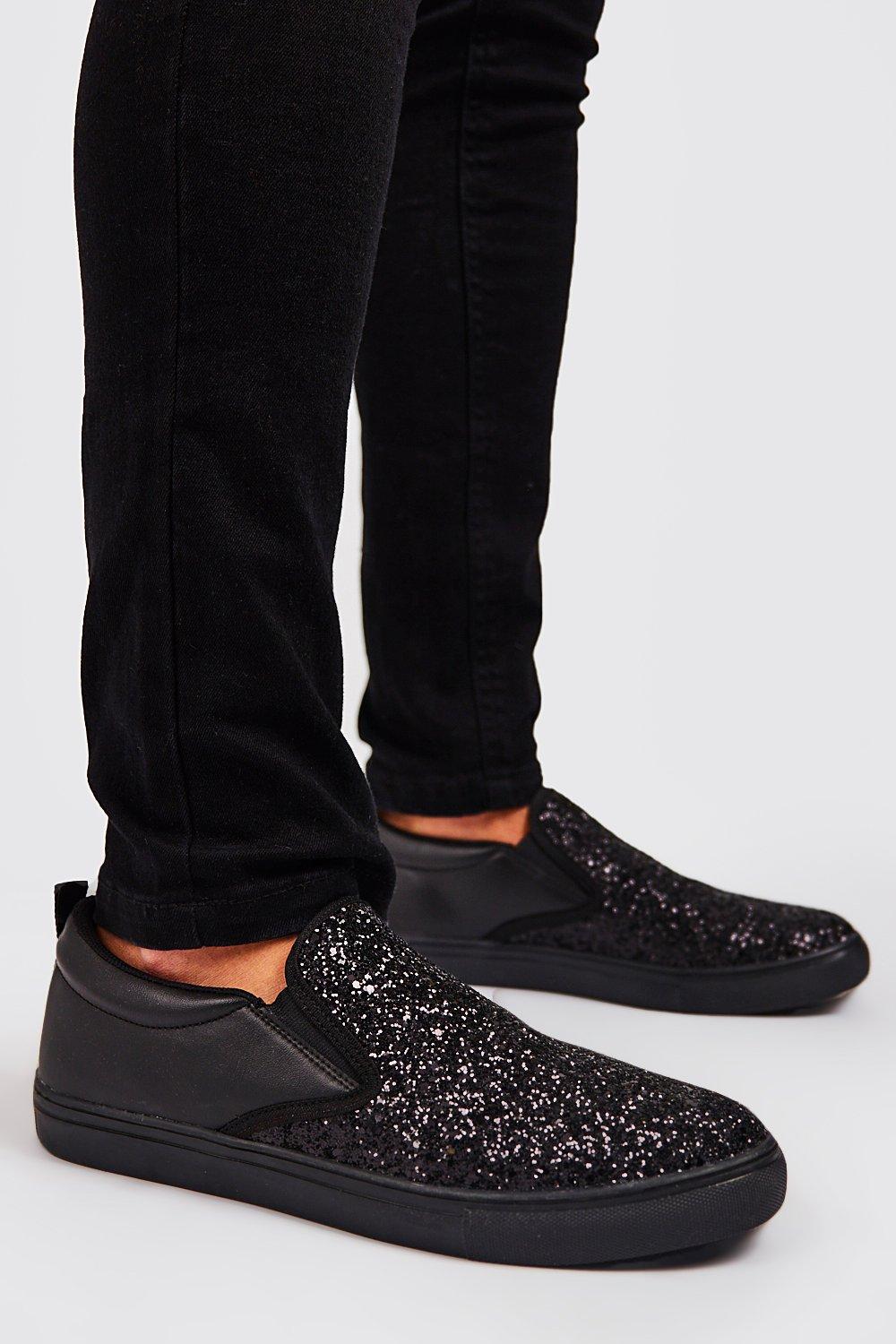 black glitter slip on sneakers
