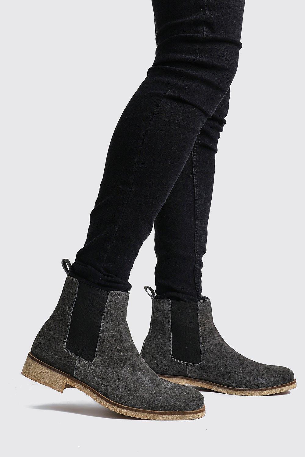 dark grey suede chelsea boots