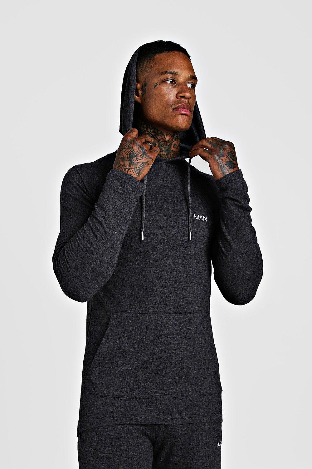 muscle fit grey hoodie