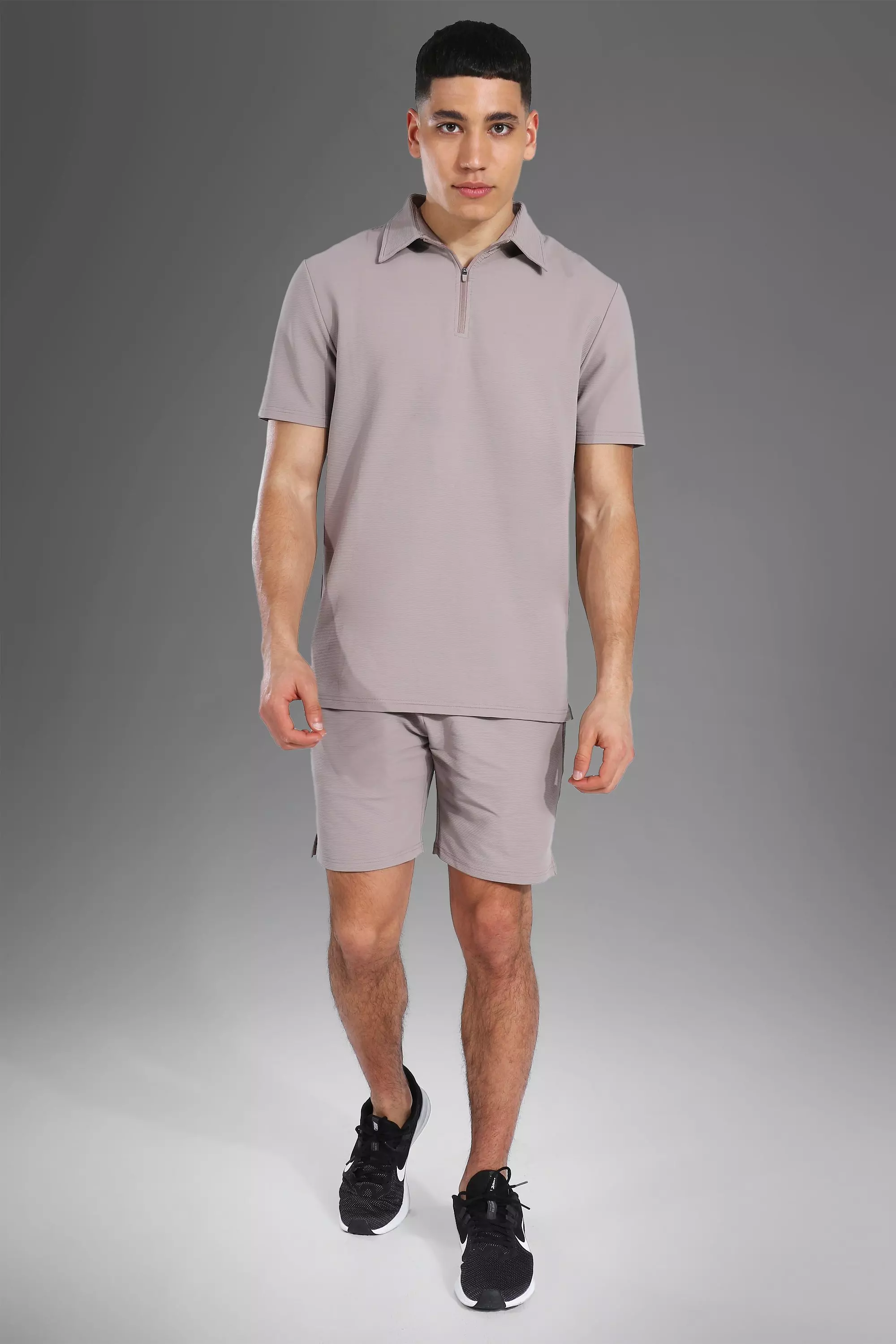 Ribbed Polo Shirt and Shorts Set
