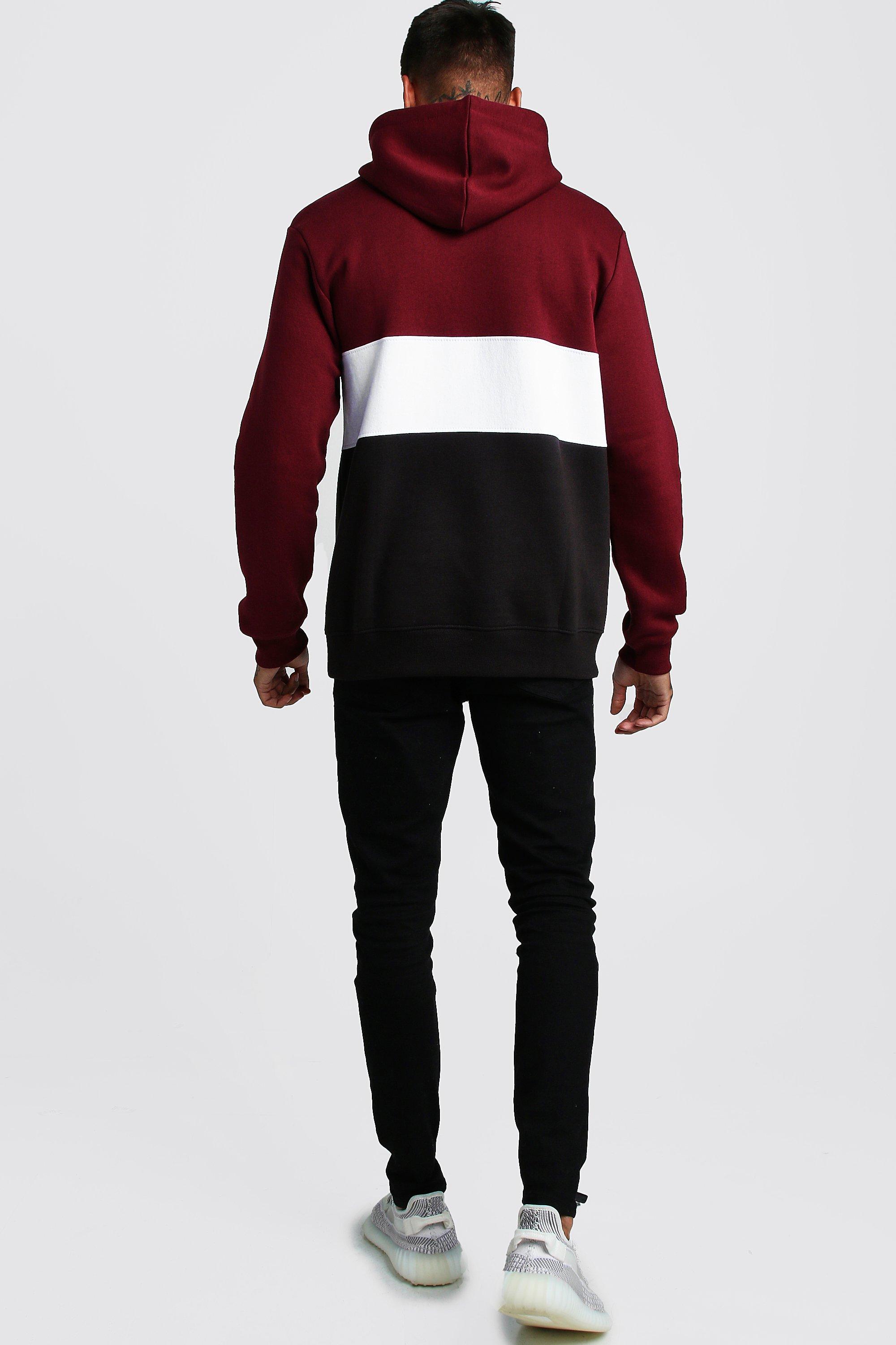 burgundy color block hoodie