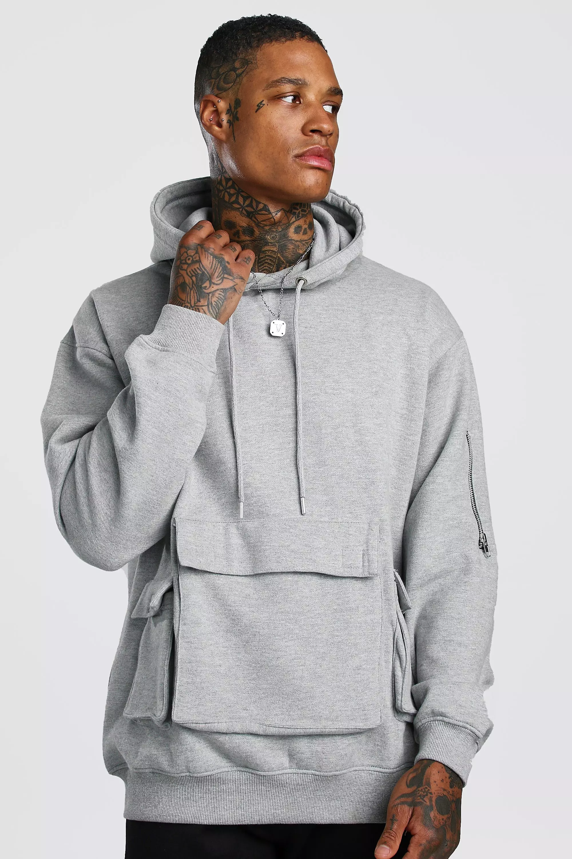 Oversized Utility Pocket Hoodie | boohooMAN USA