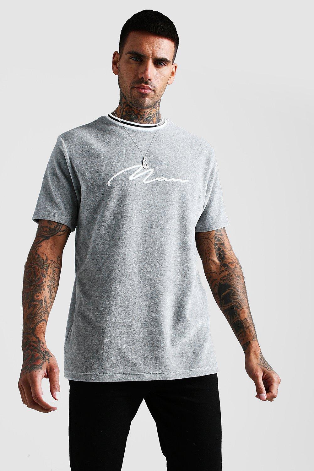

Фирменная велюровая футболка MAN со спортивным рубчиком, Grey marl
