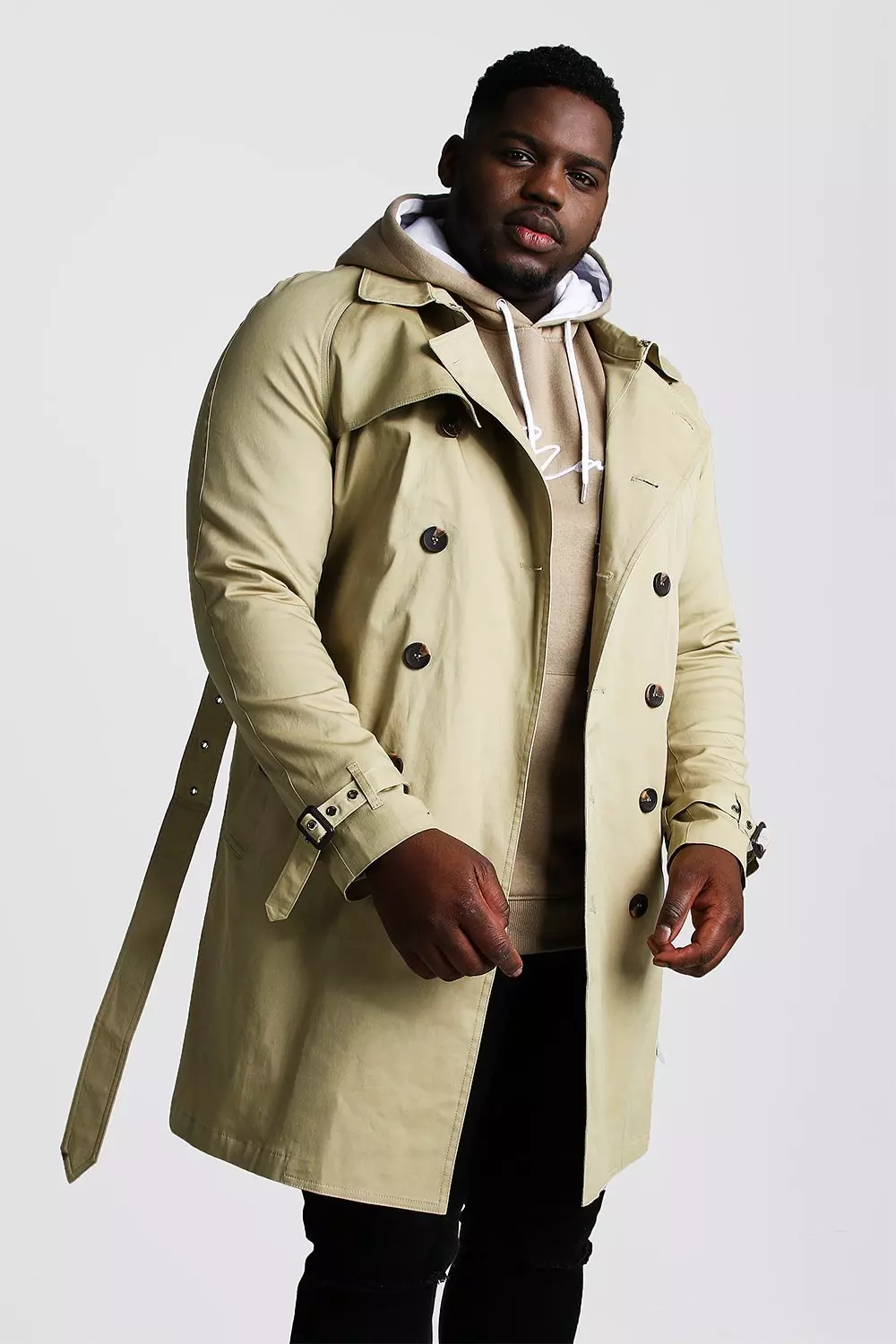 Plus Size Double Breasted Trench Coat boohooMAN USA