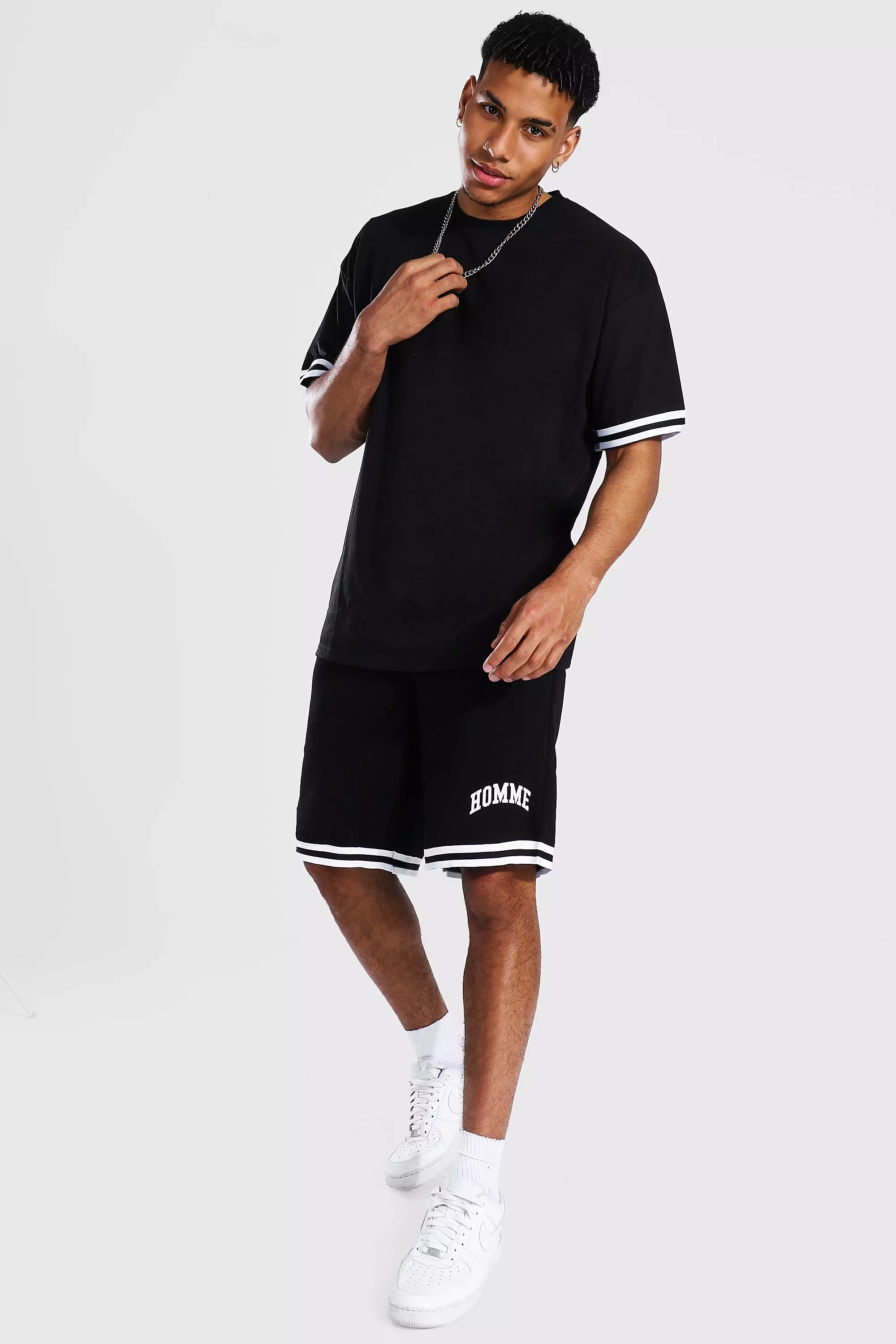 Oversized Homme Taped T shirt Short Set boohooMAN USA