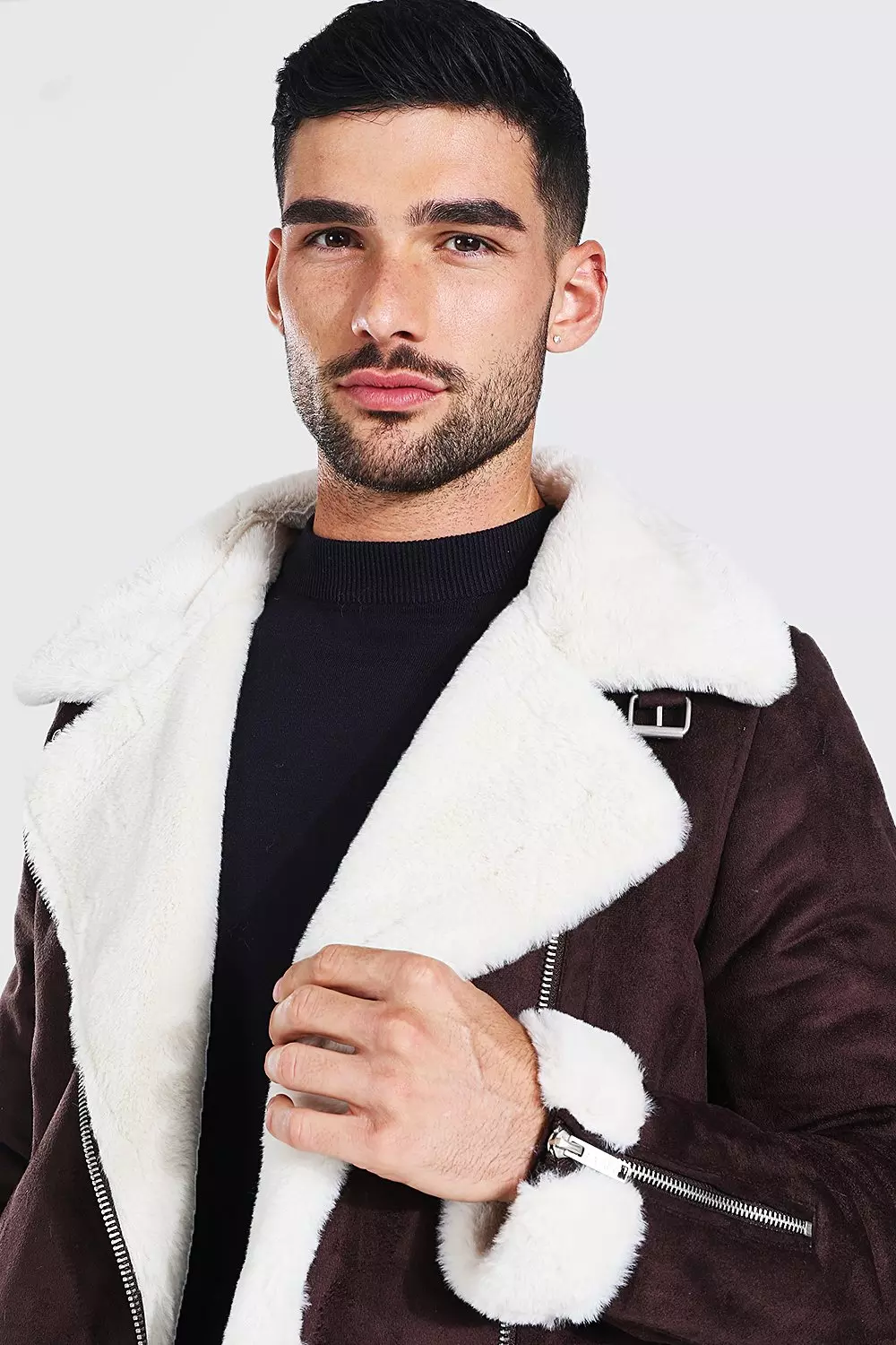 Faux Fur Lined Suede Aviator Jacket