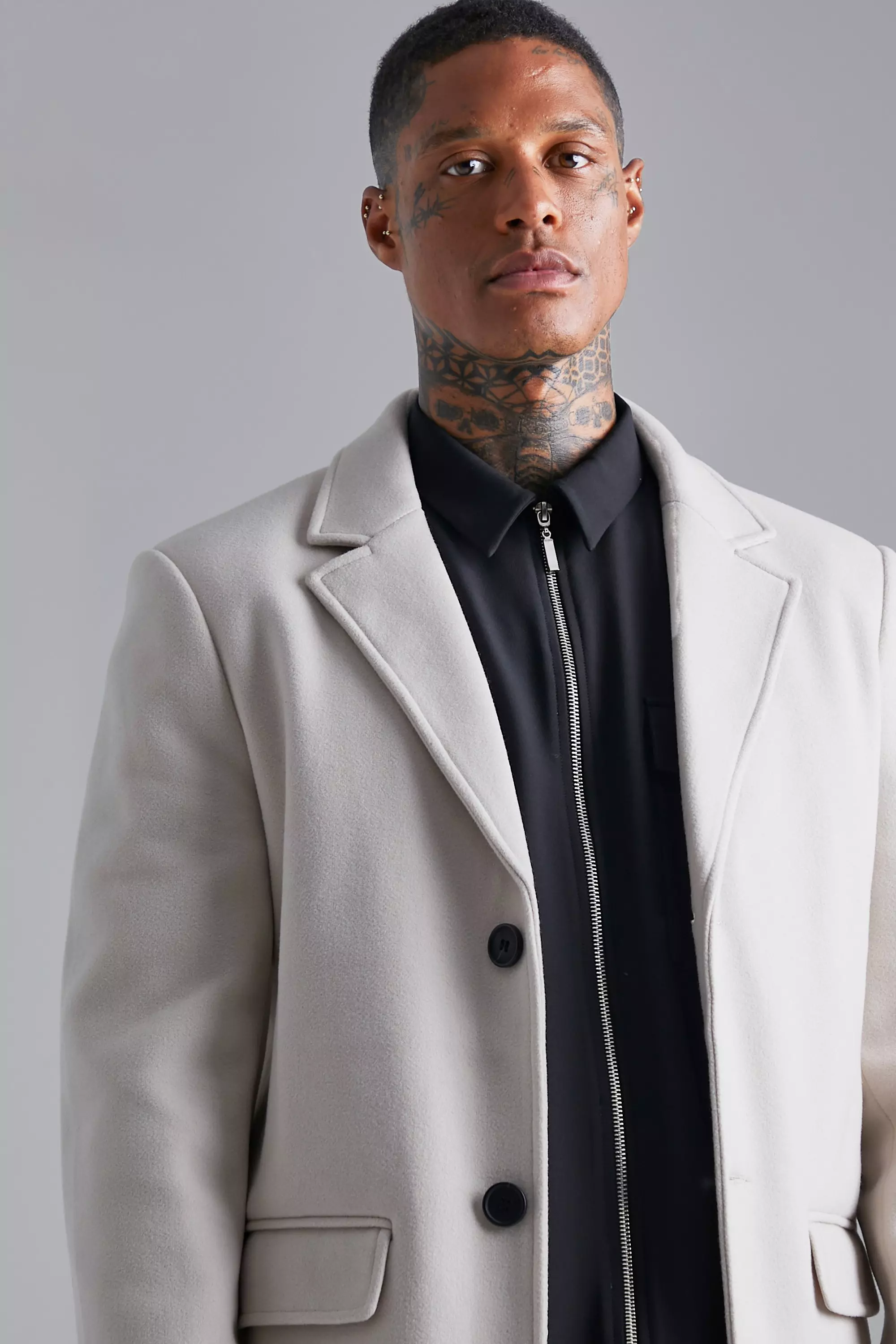 Grey Wool Look Double Breasted Blazer