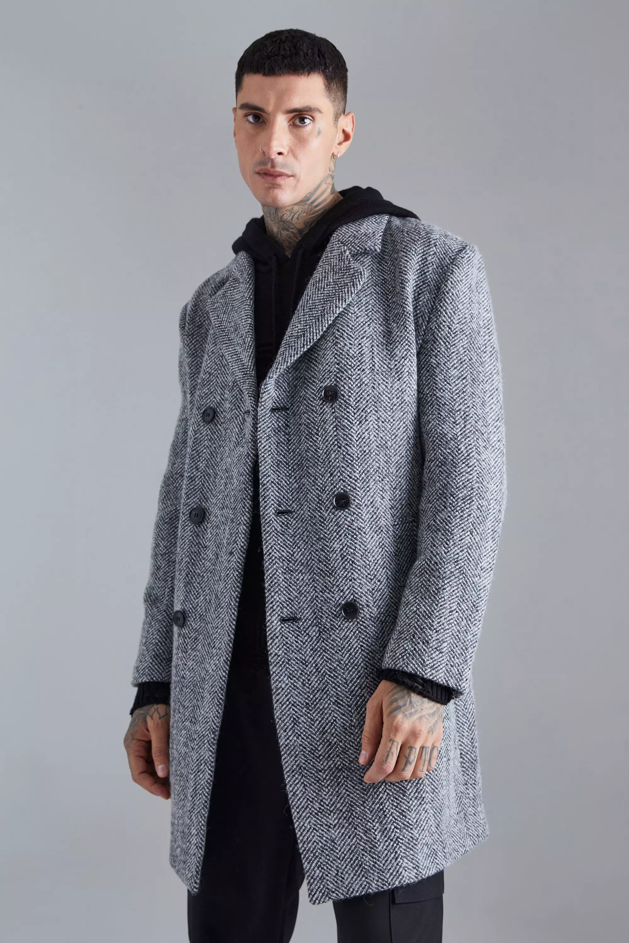 Herringbone Wool-Blend Chester Coat