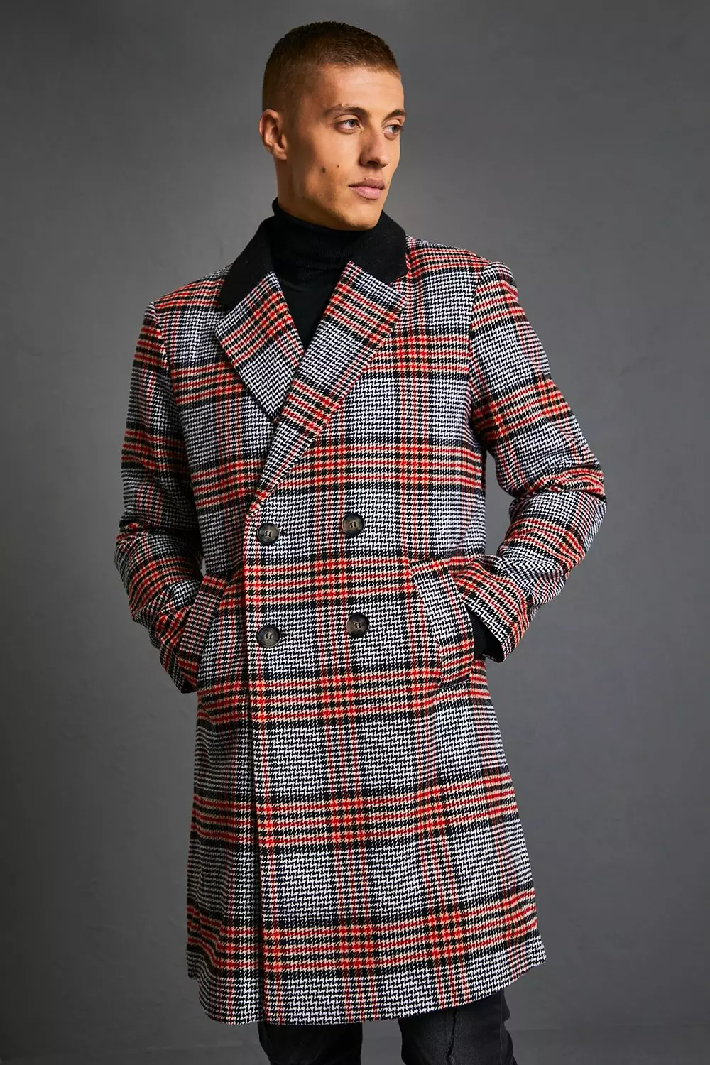 Mens store check overcoat