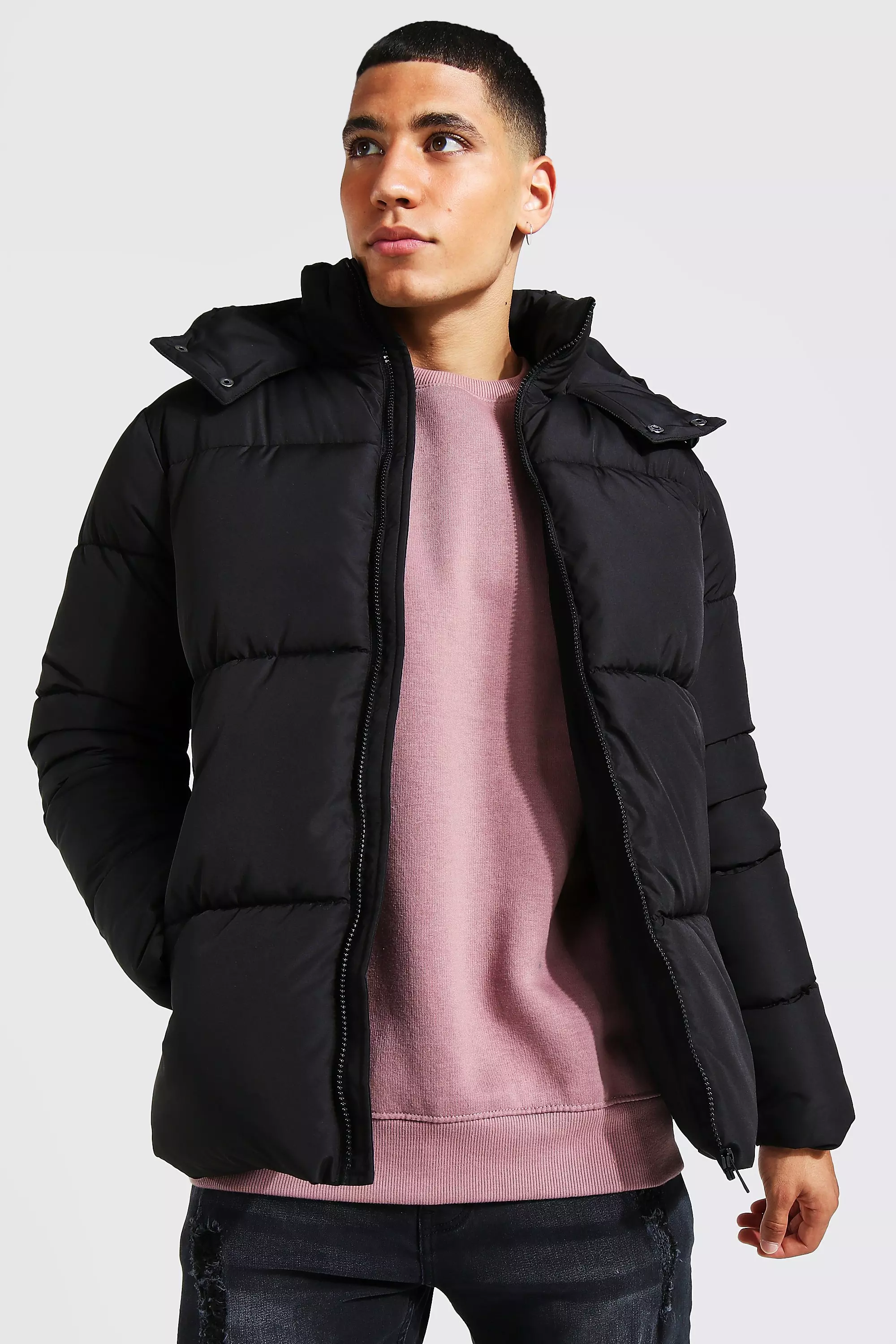 Boohooman puffer cheap jacket black