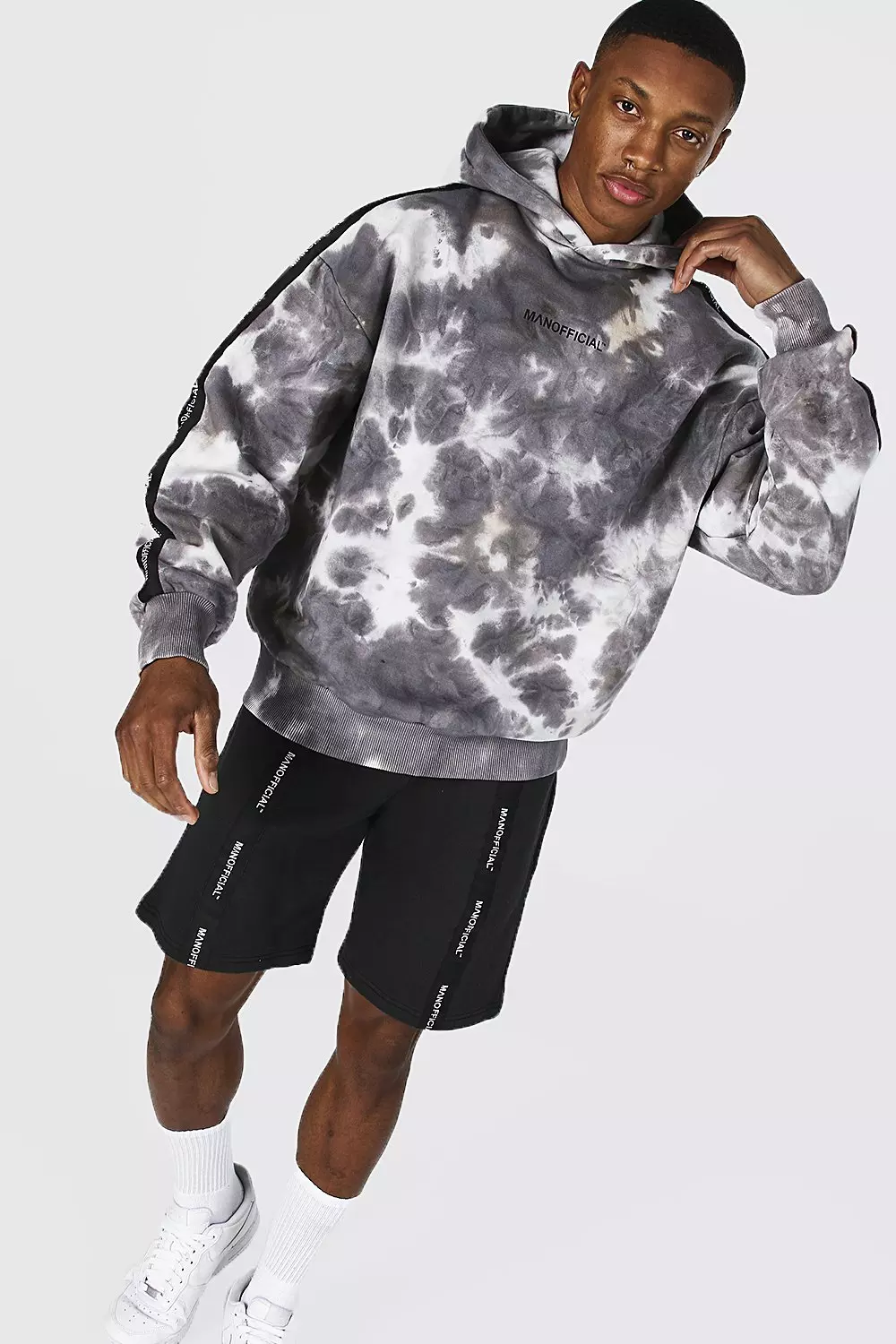 Oversized Man Tape Tie Dye Hoodie Short Set