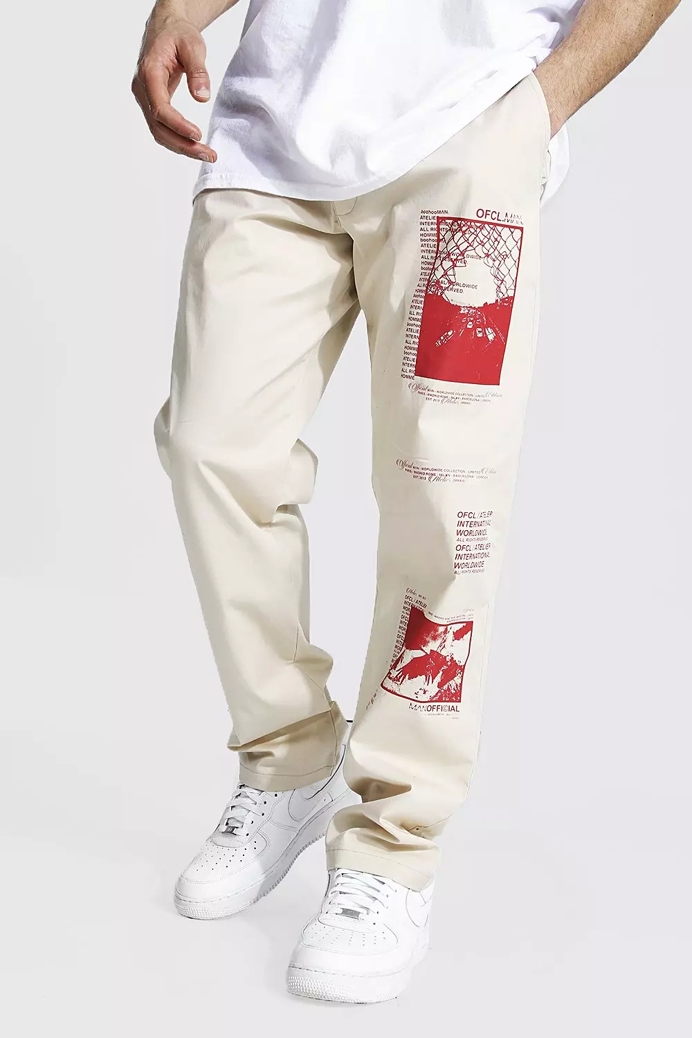 Relaxed Fit Graphic Printed Chino Trouser Boohooman