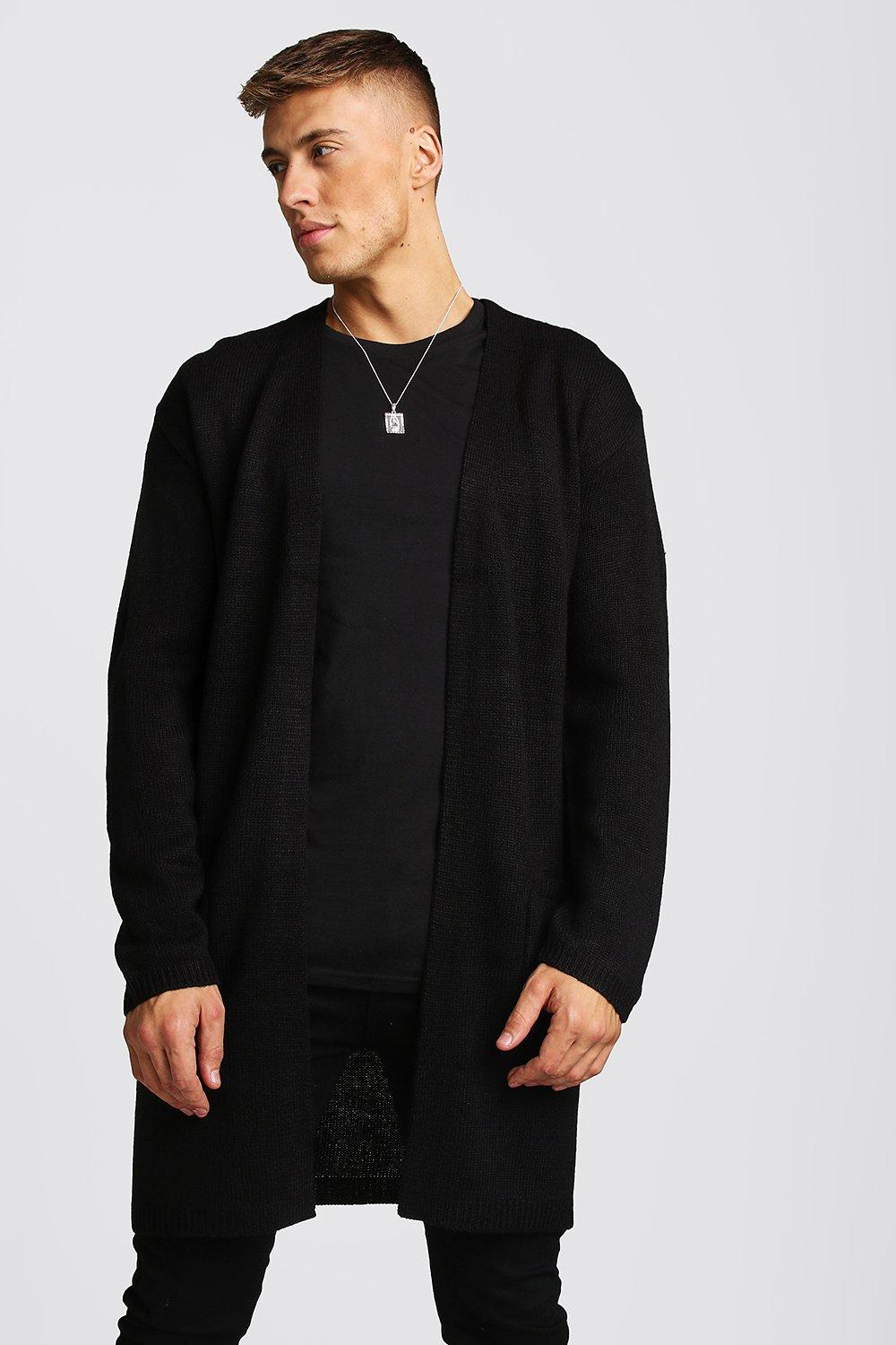 

Вязаный бесшовный удлиненный кардиган, Black