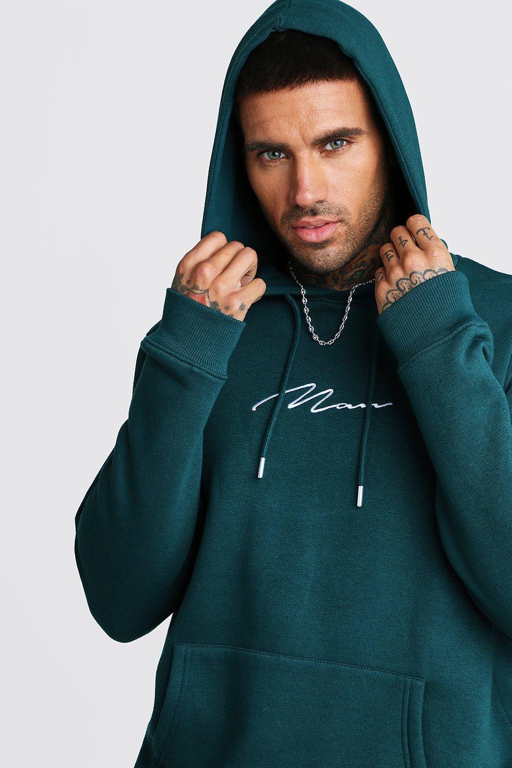 man signature embroidered hoodie