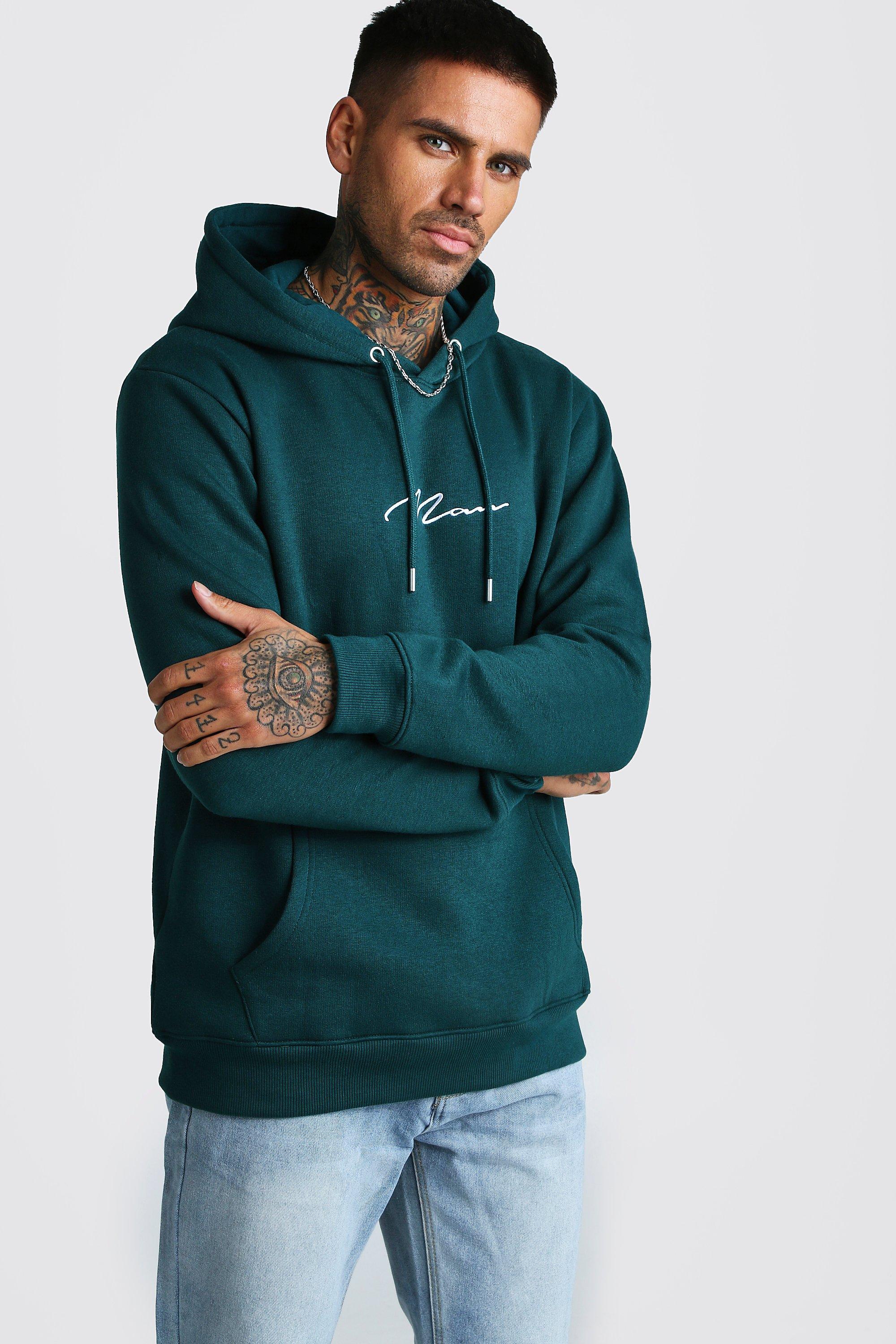 man signature embroidered hoodie