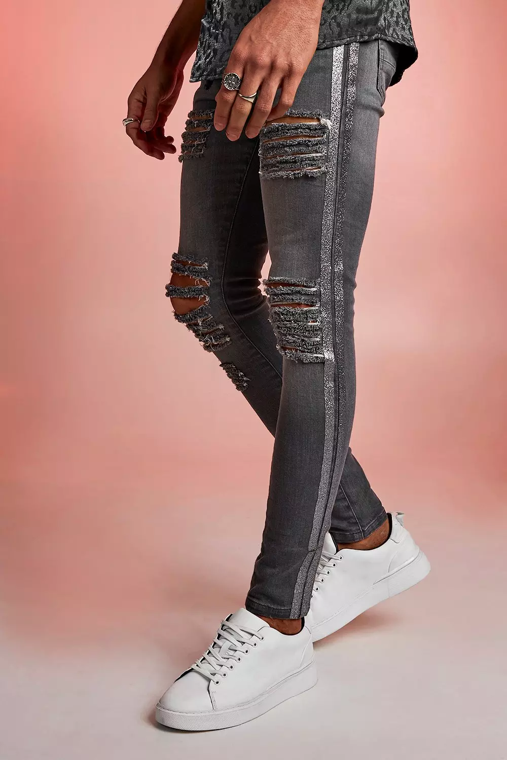 Super Skinny Distressed Jeans With Glitter Tape