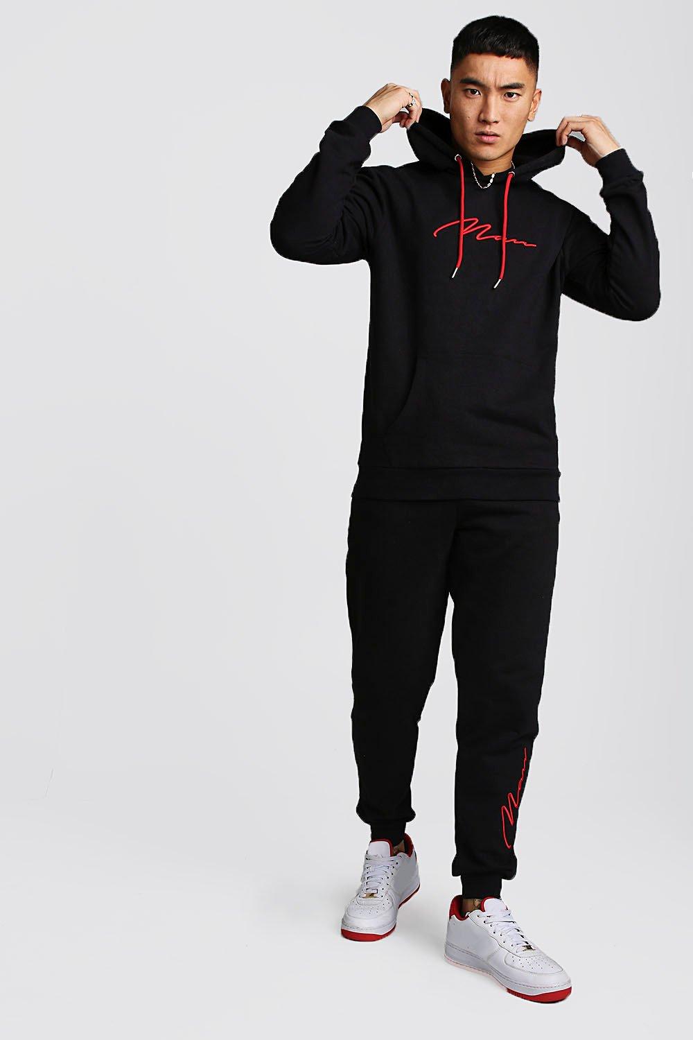 boohooman hoodie with man embroidery in black