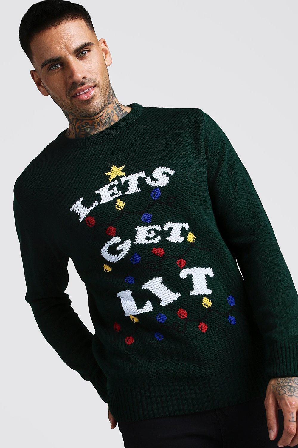 

Рождественский свитер со слоганом Lets Get Lit, Green