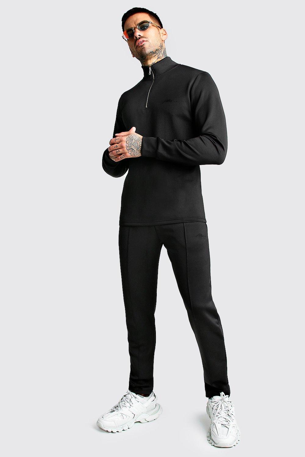 

Спортивный костюм из неопрена с молнией до половины груди с надписью MAN, Black