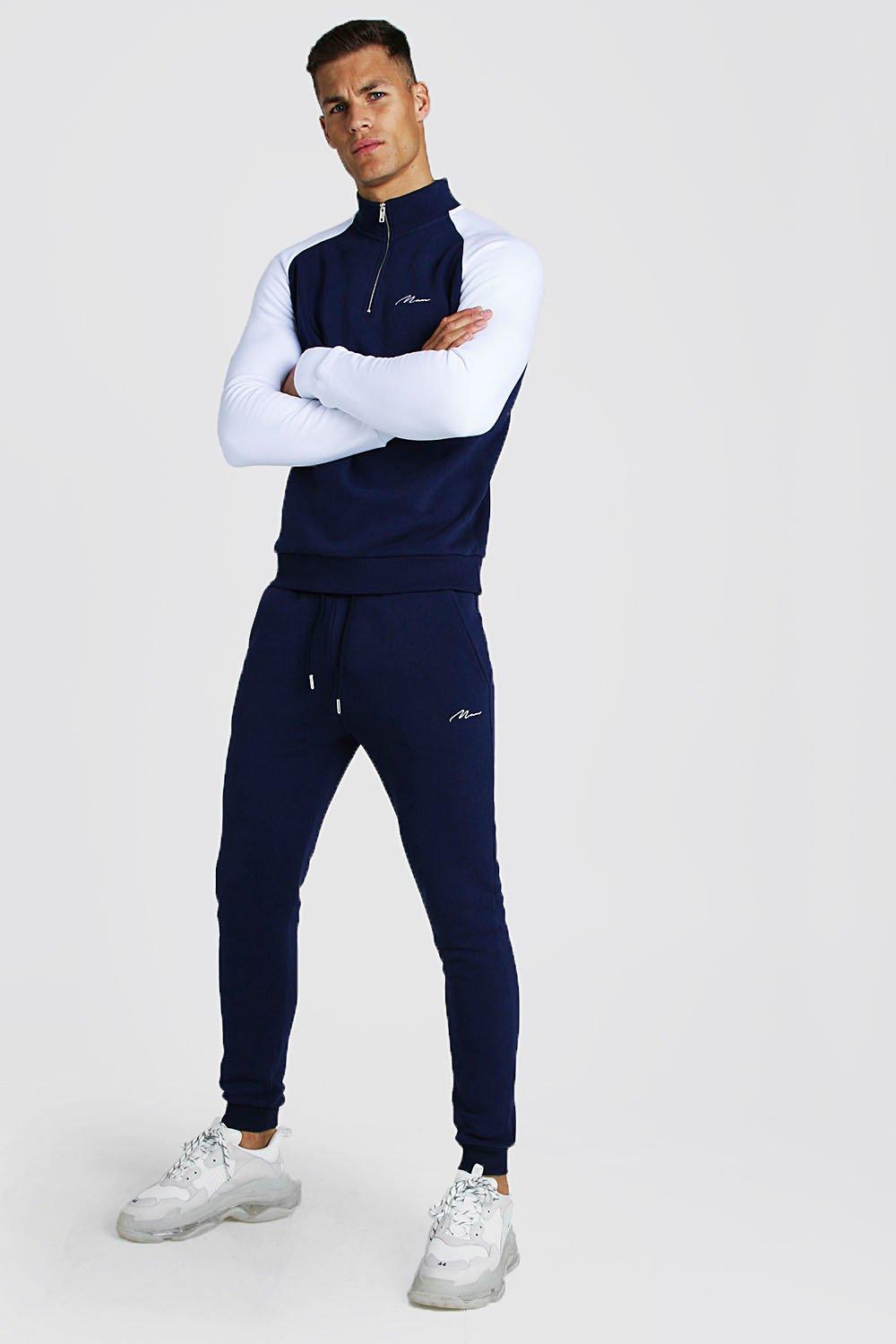 boohooman navy tracksuit