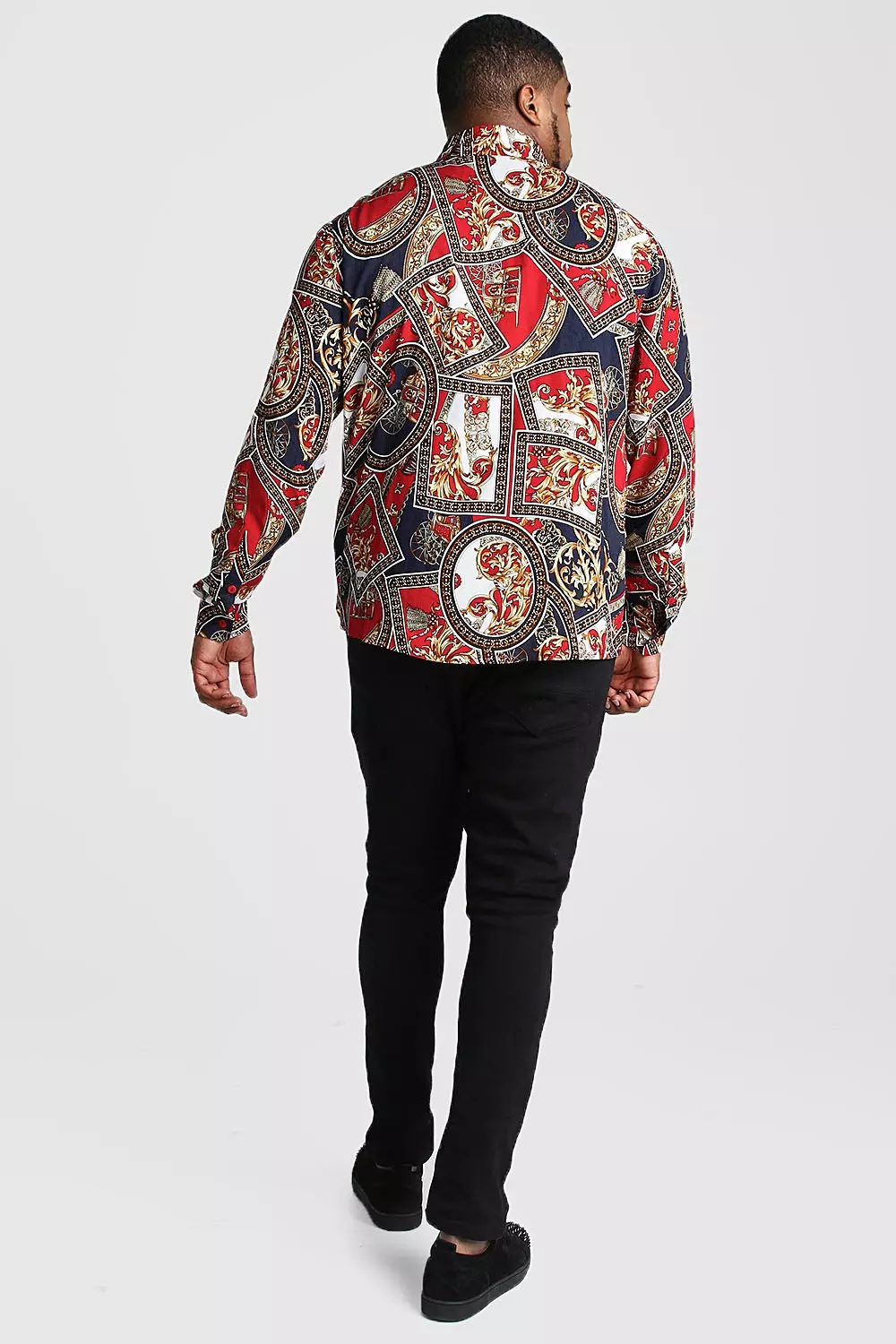 Plus Size Baroque Chain Print Long Sleeve Shirt | boohooMAN UK
