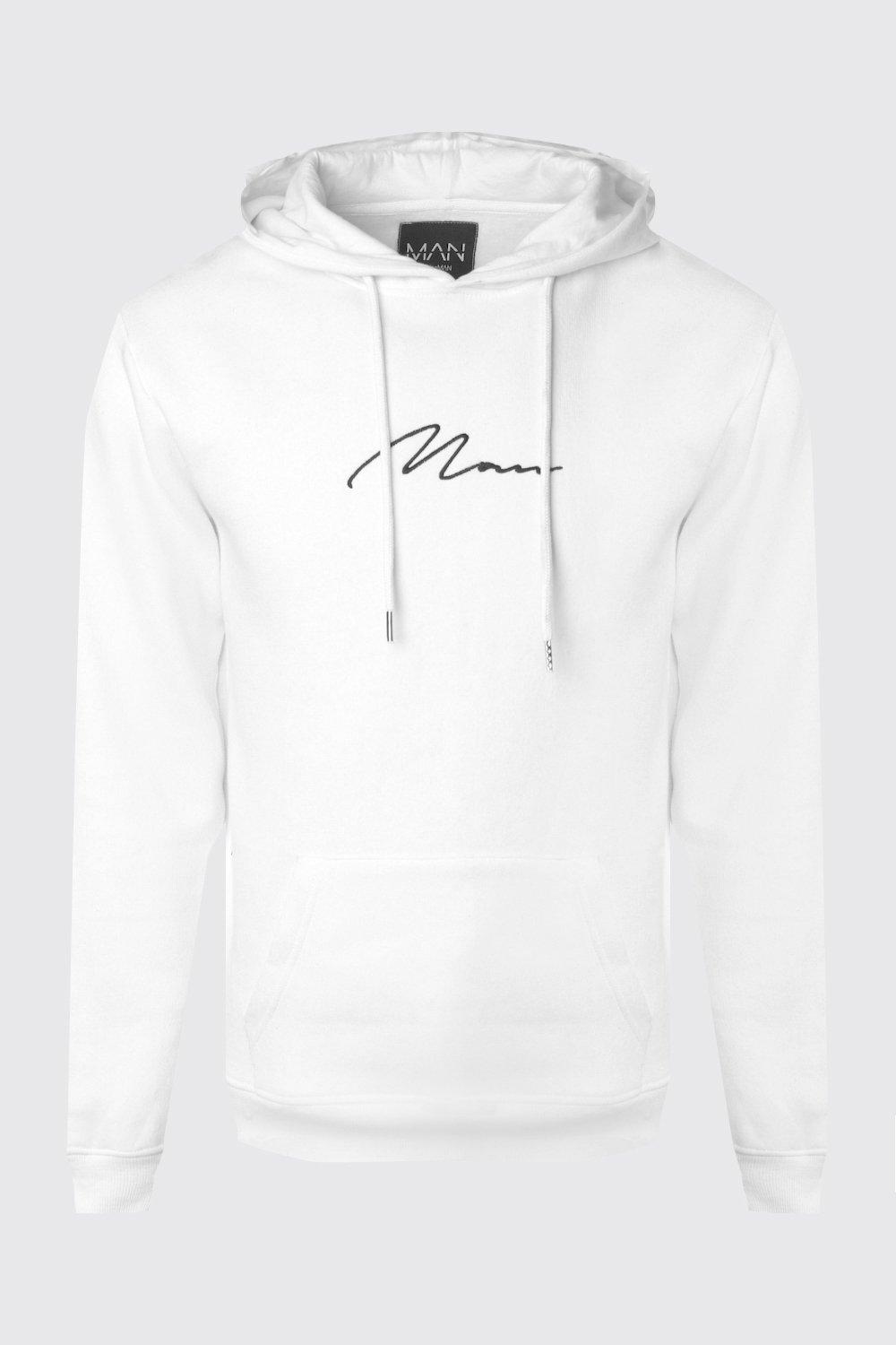 man signature embroidered hoodie