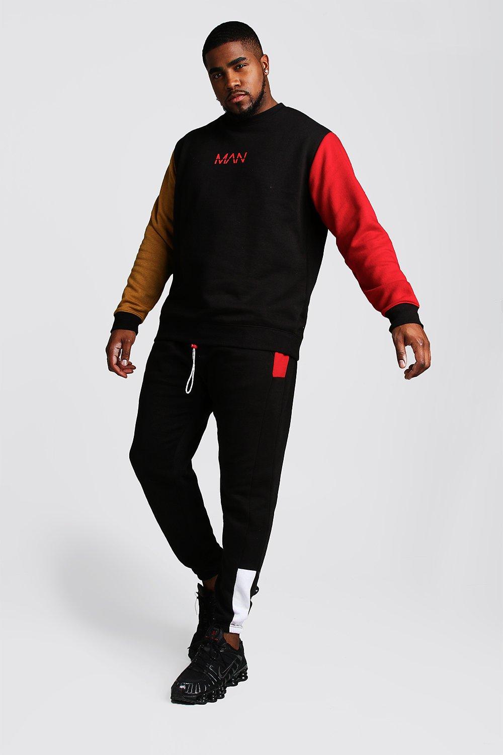 

Big And Tall MAN Colour Block Tracksuit, Black