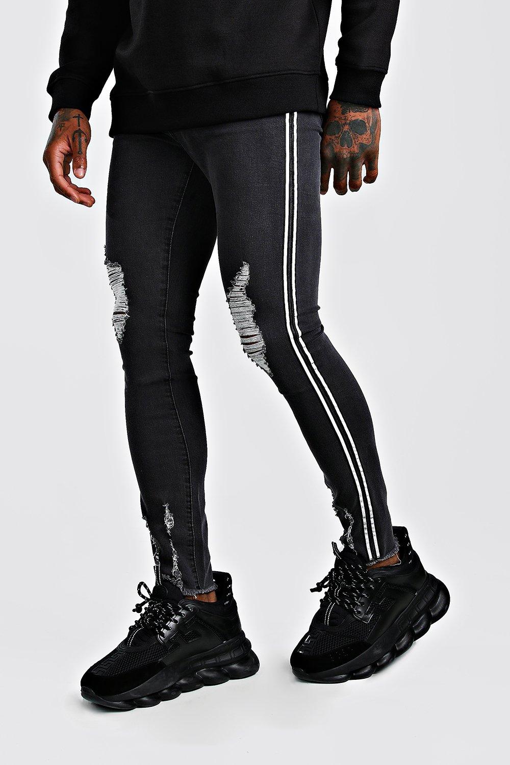 

Super Skinny Distressed Jeans With Reflective Tape, Charcoal