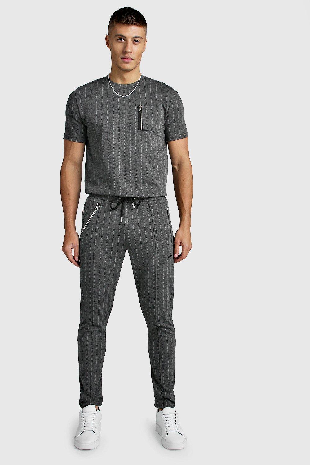 

Smart Jacquard T-Shirt & Jogger Twinset With Chain, Grey