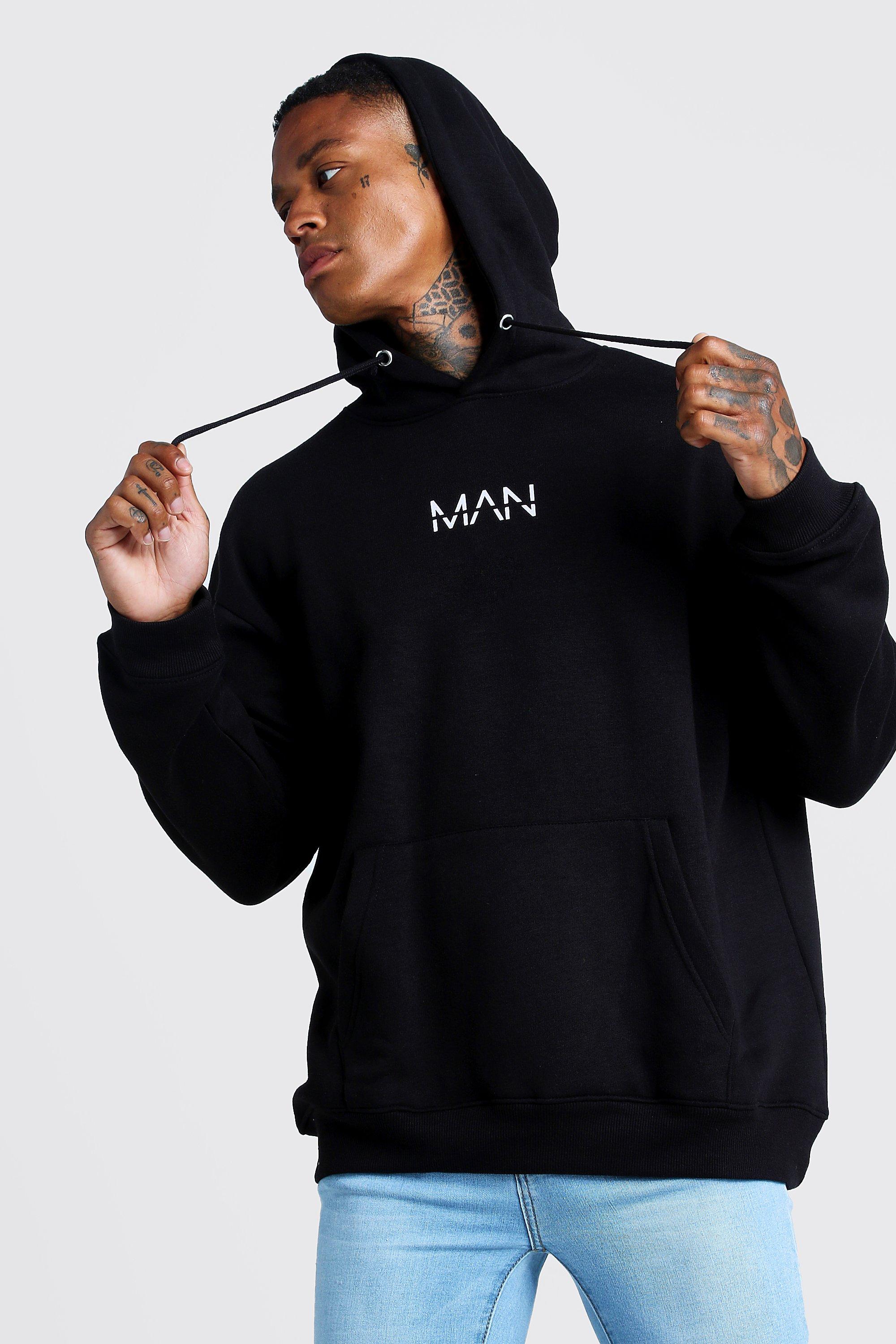 

Original MAN Print Oversized Hoodie, Black