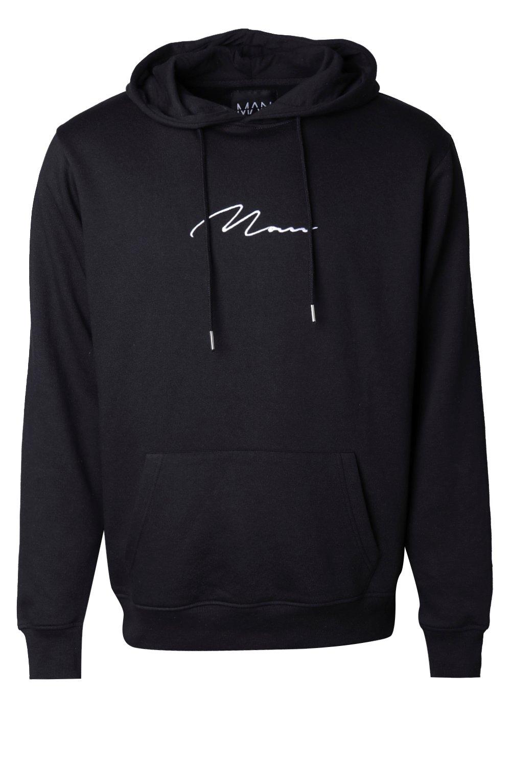 boohooman hoodie with man embroidery in black
