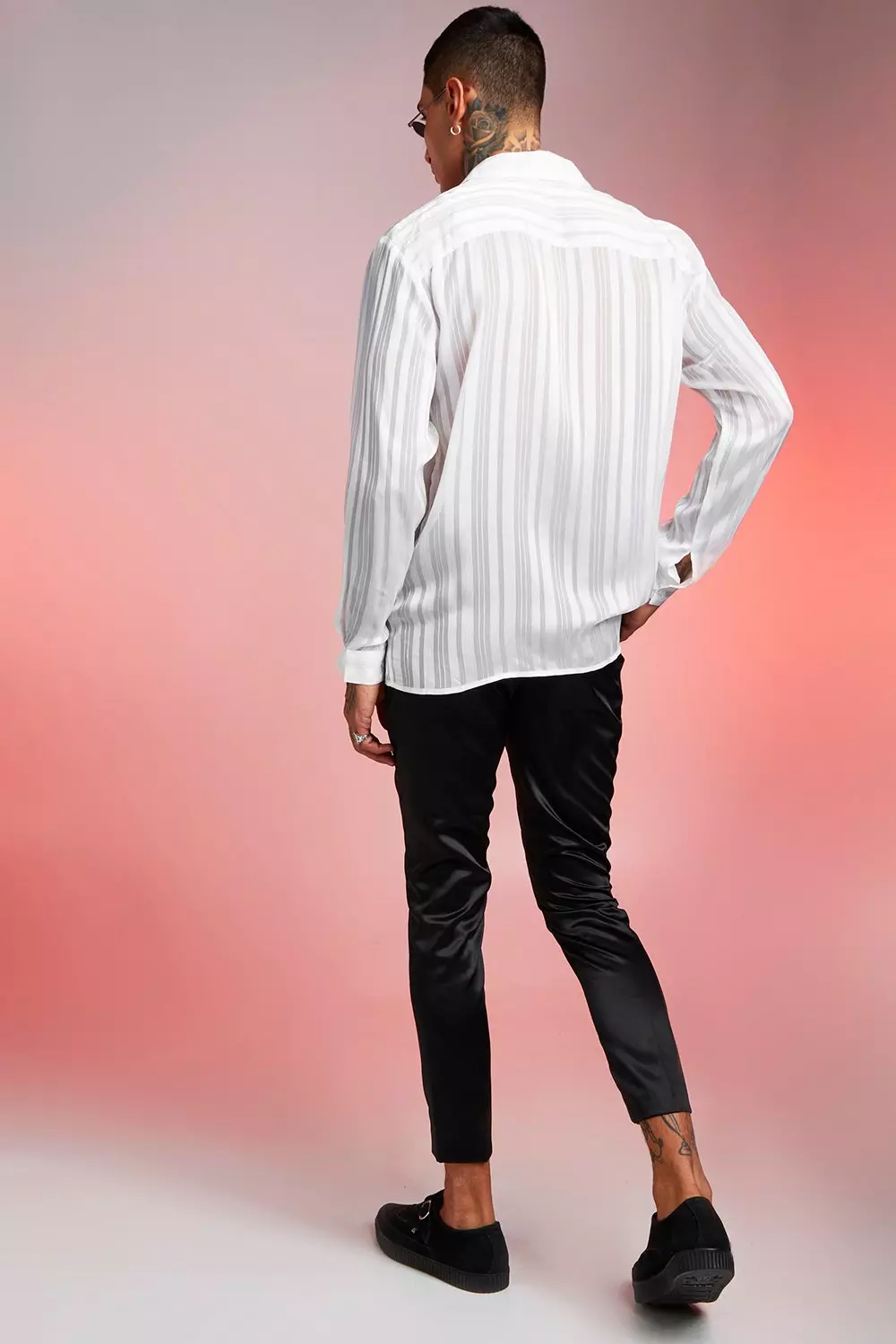 Loose Fit Long Sleeve Semi Sheer Stripe Shirt | boohooMAN USA