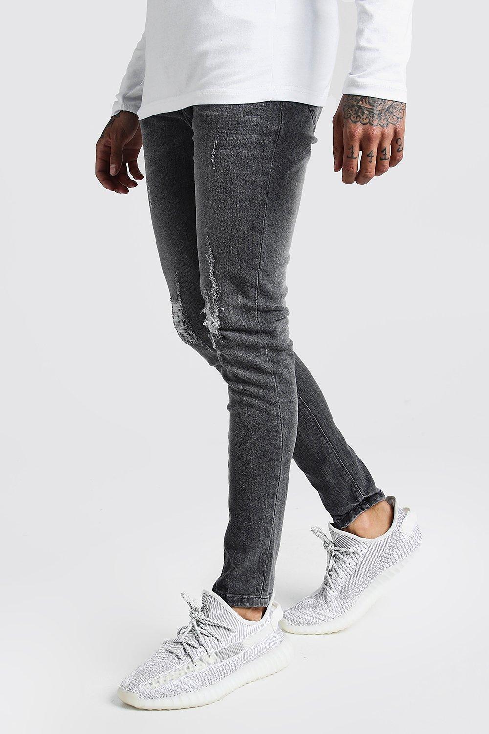 grey ripped knee skinny jeans