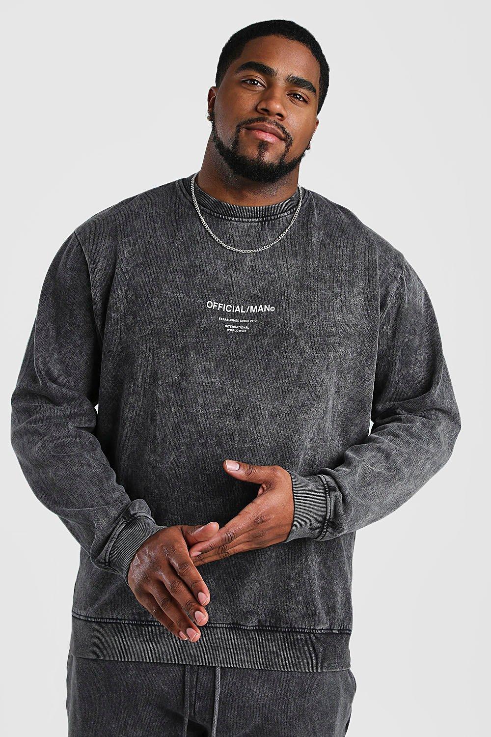 

Big And Tall Official MAN Acid Wash Sweater, Black