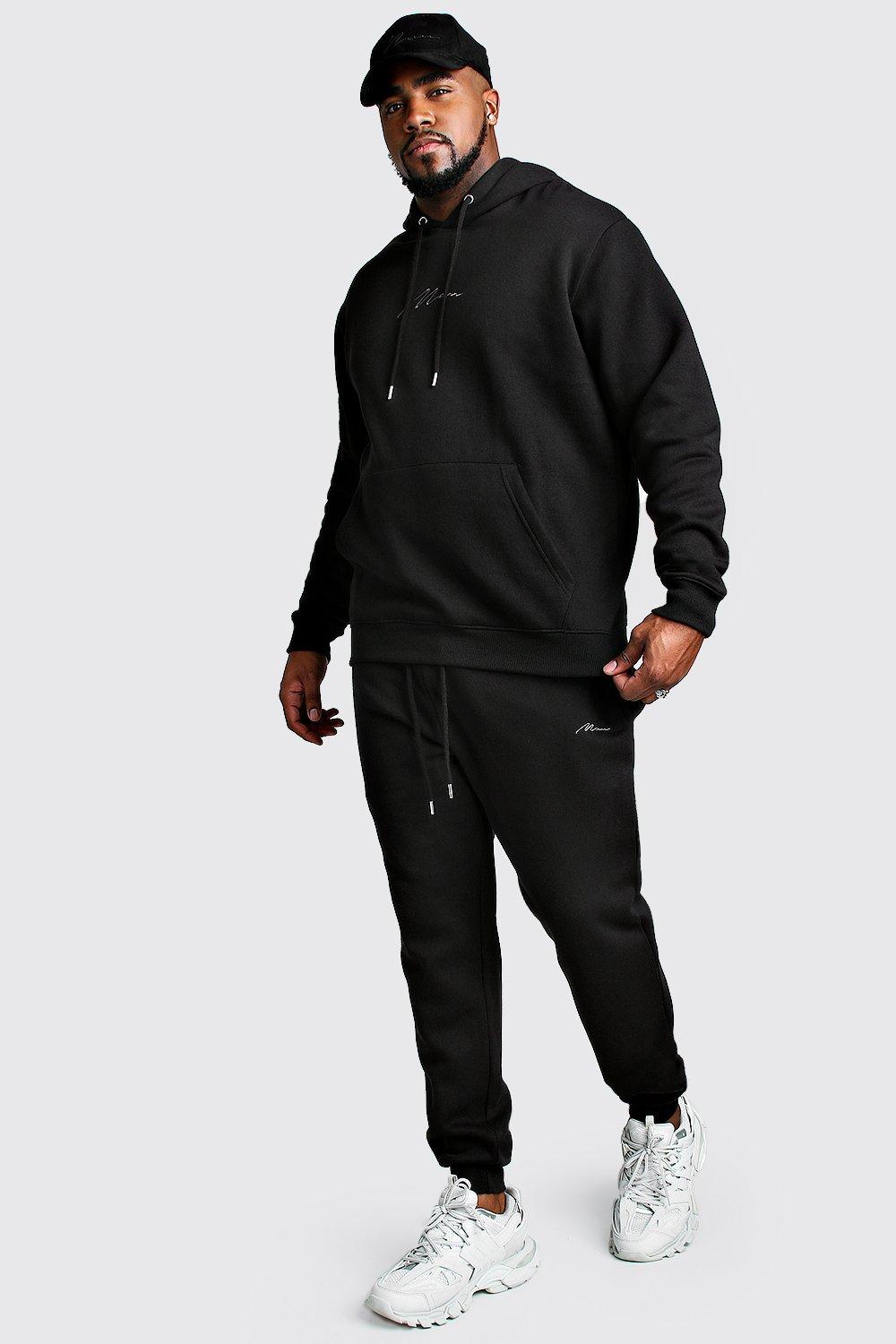 

Big And Tall MAN Script Hooded Tracksuit, Black