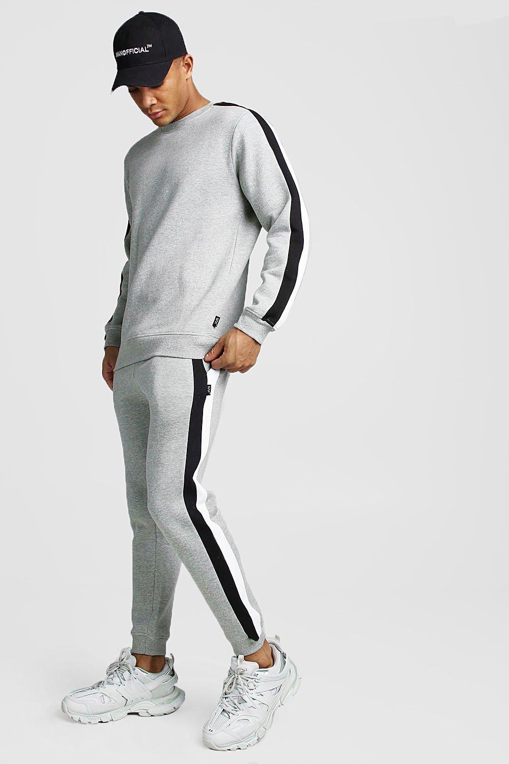 

Sweater Tracksuit With Side Panels, Grey marl