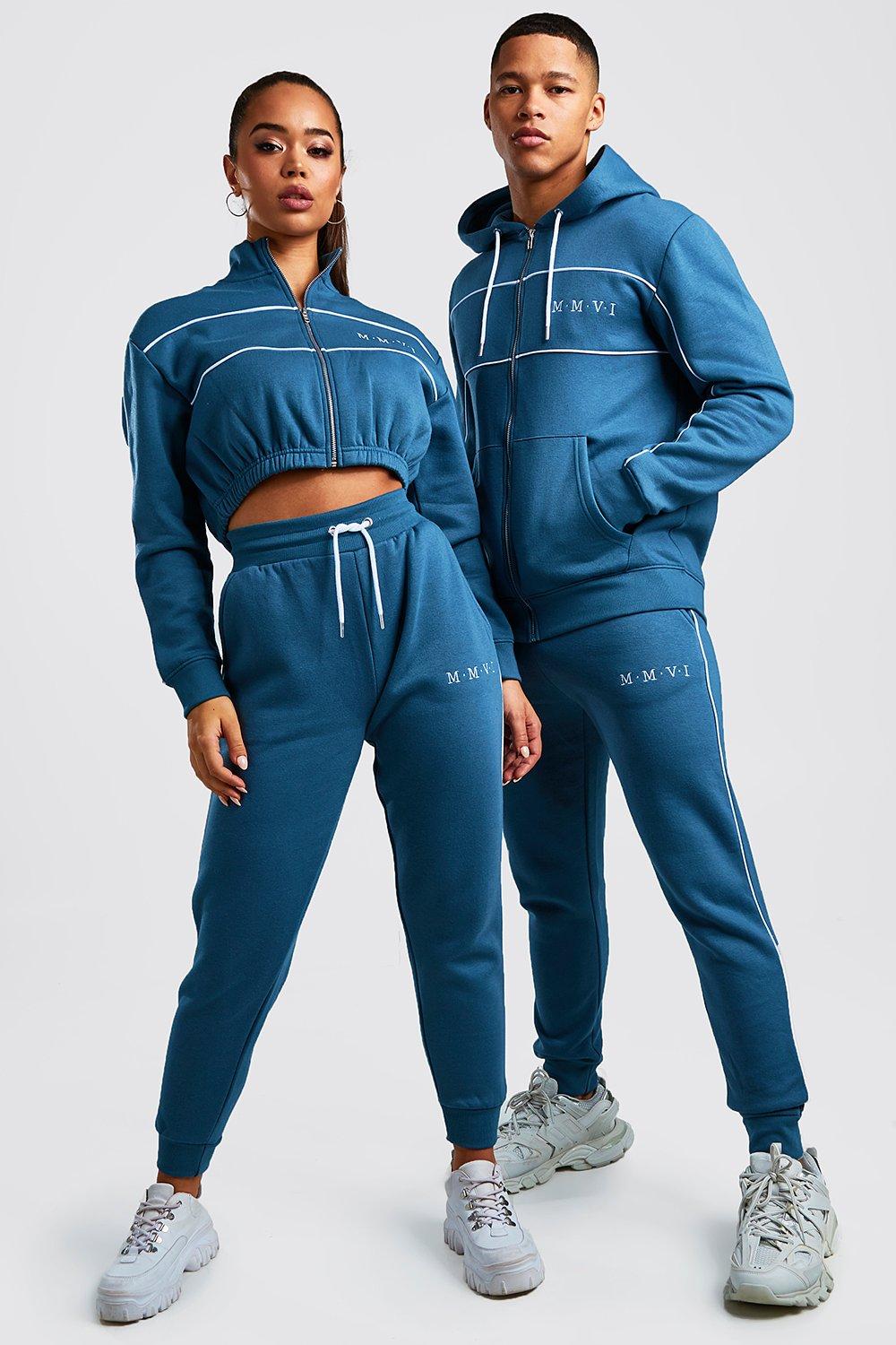 

His Hooded Tracksuit With Piping, Petrol