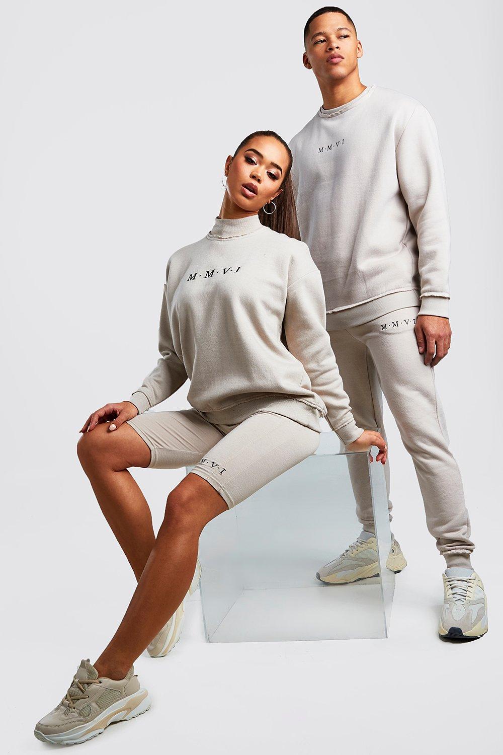 

His Raw Edge Loose Fit Sweater Tracksuit, Stone